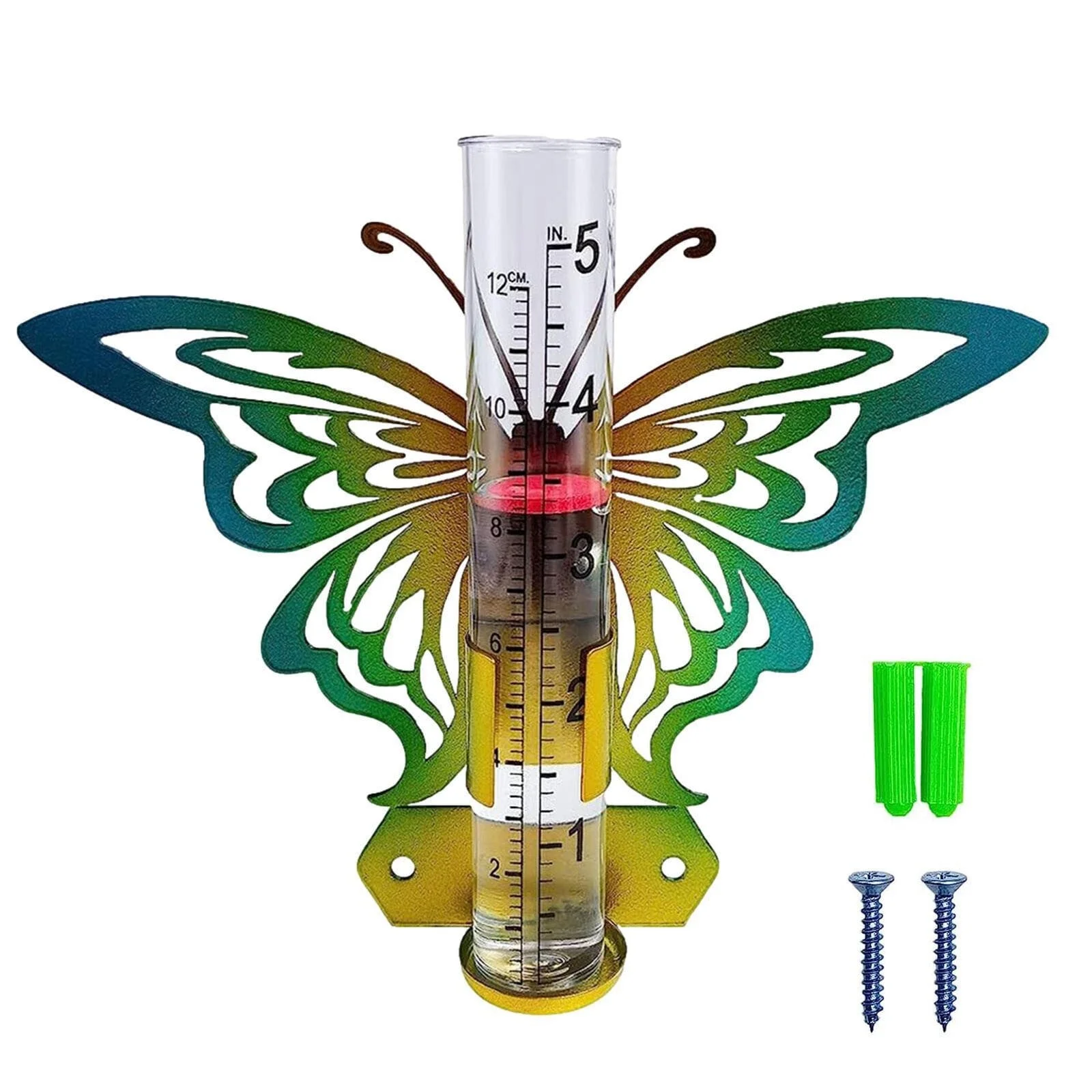 Glass Rain Gauge Easy To Read Rain Collector With Metal Art Garden Tube & Mount