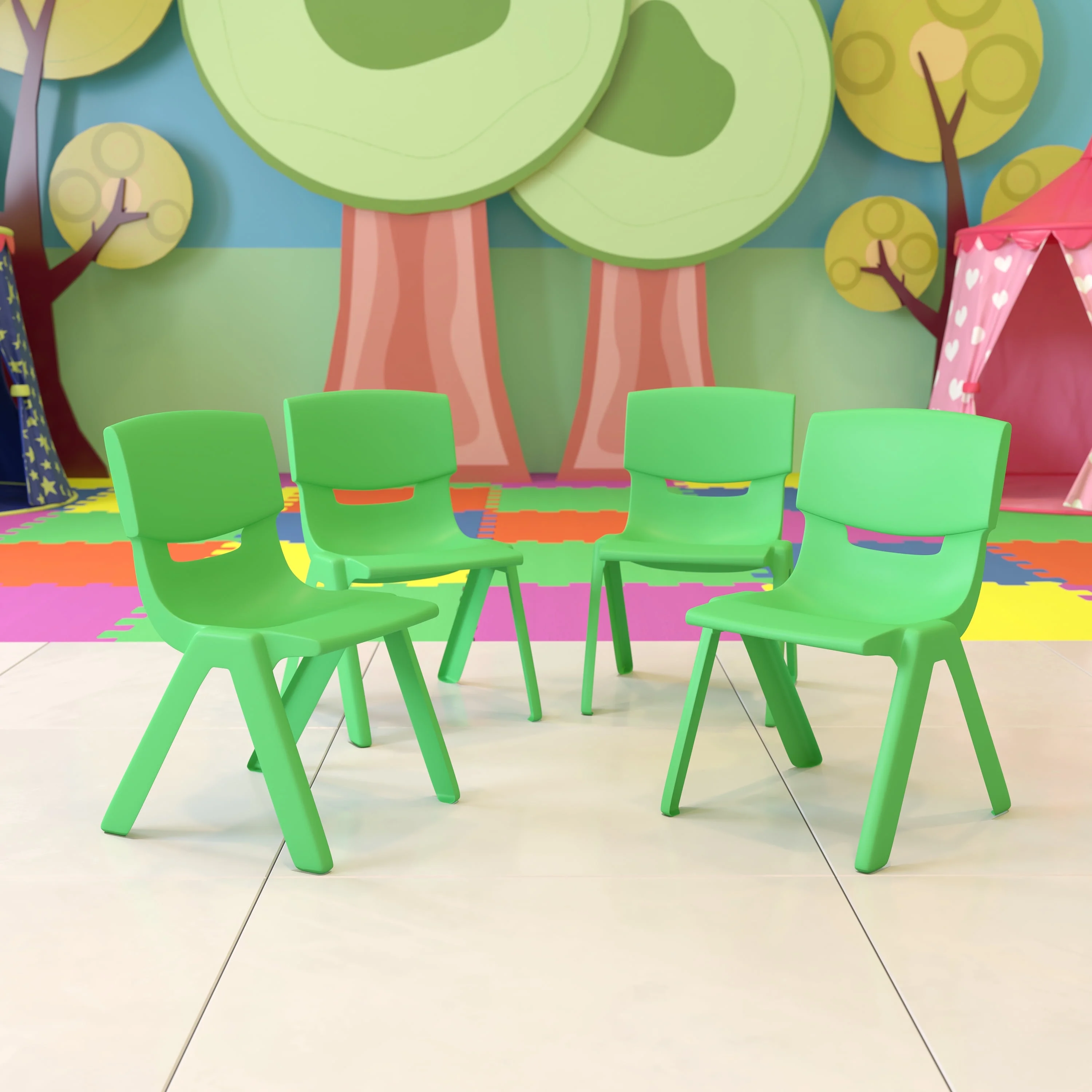Emma + Oliver 4 Pack Green Plastic Stack School Chair with 12