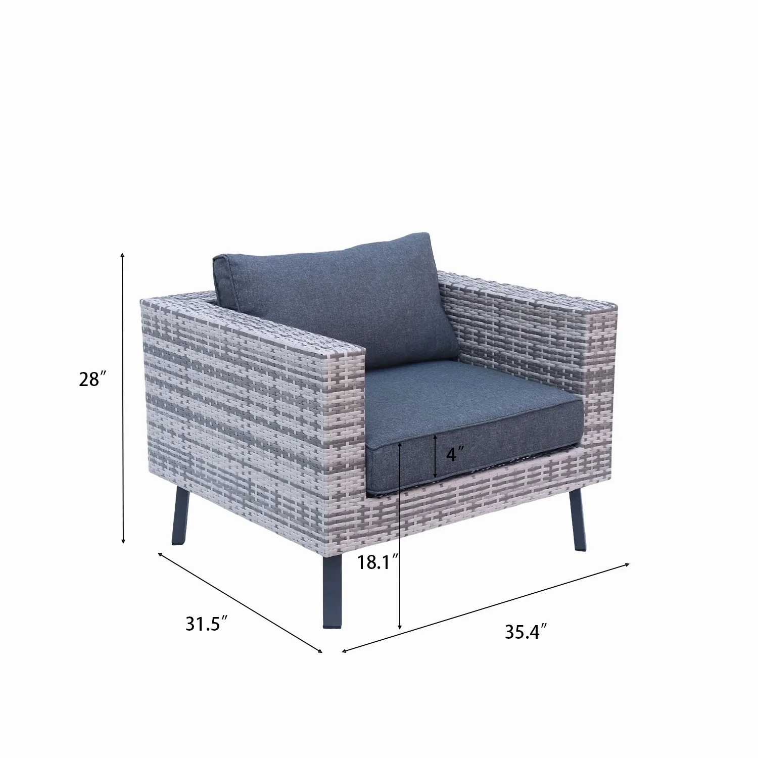 Outdoor Sofa Wicker Patio Chairs, Olefin Single Patio Chair Deep Seating All-Weather Outdoor Armchair Water Resistant