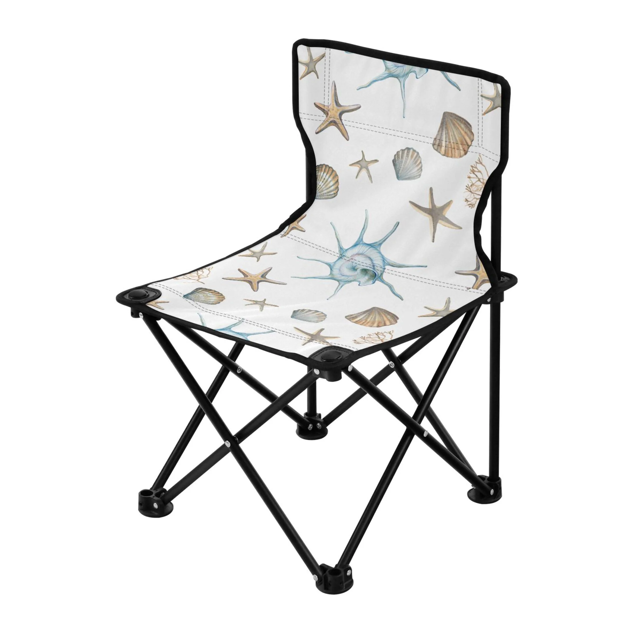 Summer Seastar Seashells Portable Camping Chair Outdoor Folding Beach Chair Fishing Chair Lawn Chair with Carry Bag Support to 220LBS