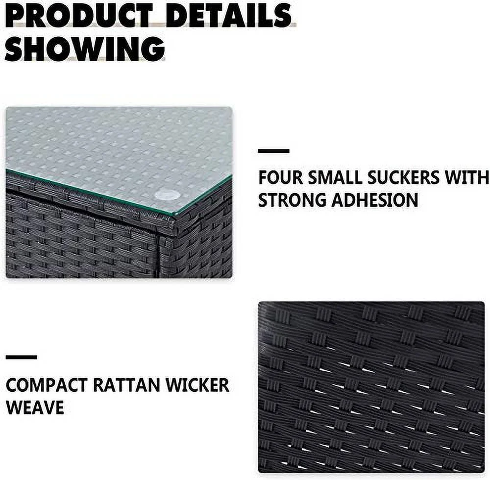 3 Pieces Patio Bistro Set Outdoor Black Wicker Furniture Chairs Garden Conversation Set with Glass Top Coffee Table (Black/Grey)