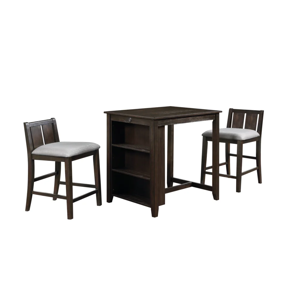 New Classic Furniture Heston 3PC Wood Storage Counter Set w/ 2 Chairs in Cherry