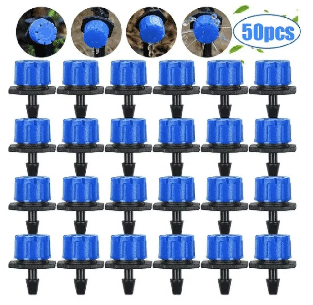 50Pcs 1/4inch Adjustable Drip Irrigation Parts, Irrigation Drippers Sprinklers for Drip Irrigation System