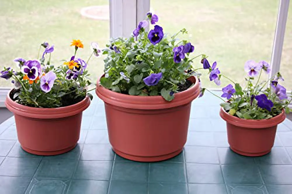 Case Of 5 & Saucer 12 Inch Terra Cotta, Plastic Flower , Seedlings Planter, Nursery Planter, Colorful Flower Planter, Seed Starting With Saucers