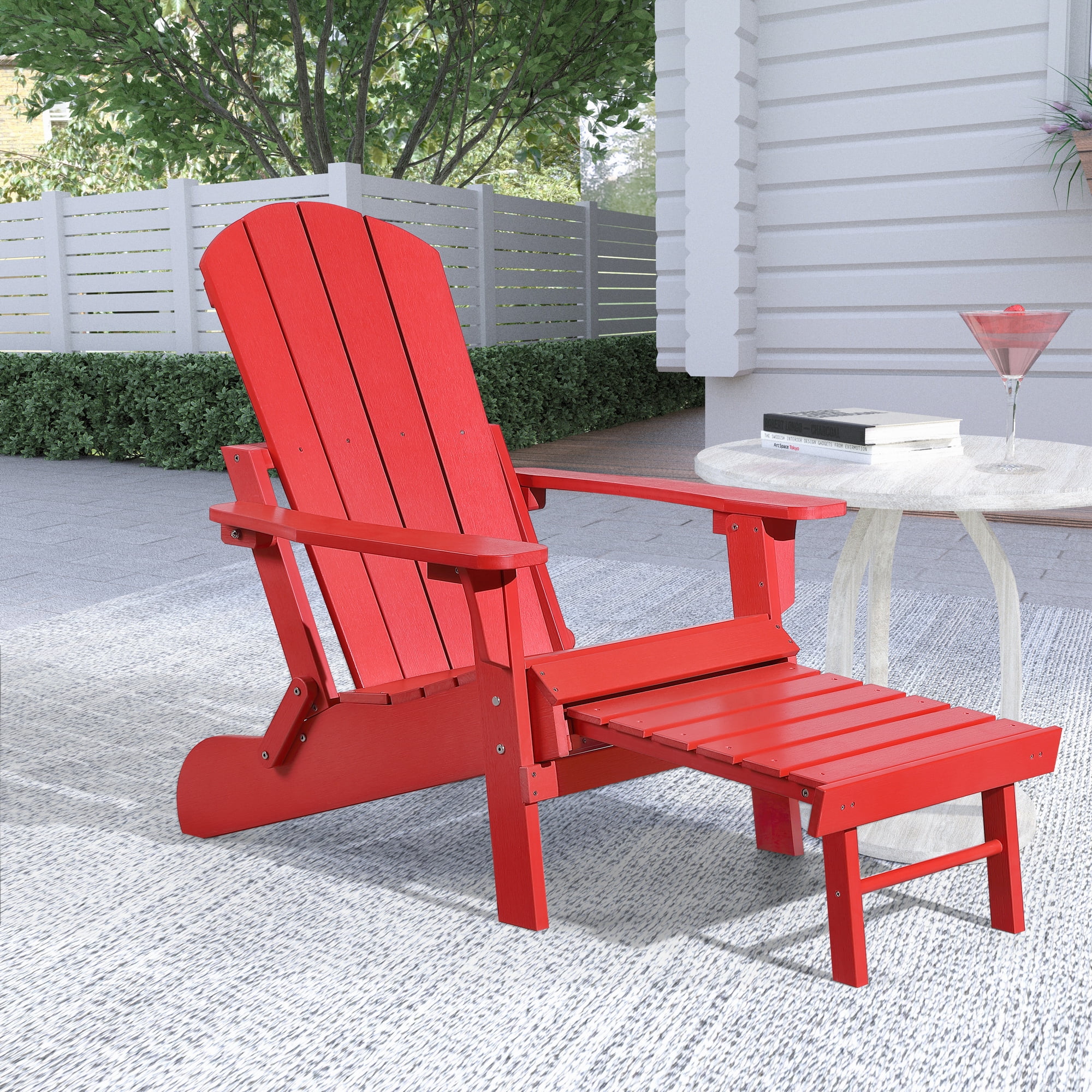 Hurley Stanton Drew Plastic/Resin Folding Adirondack Chair with Ottoman (Red)