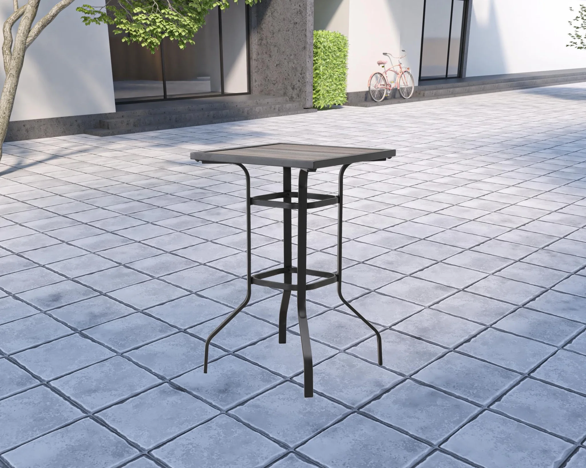 HomeRoots 518860 25 in. Square Metal Outdoor Bistro Table, Brown & Black