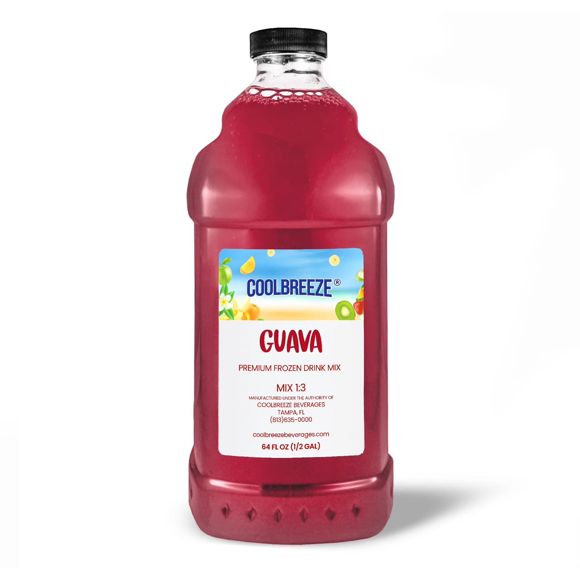 Cool Breeze Beverages Shelf Stable All Natural Fruit,Drink Mix - 1/2 Gal (64fl oz) Bottle - Guava Pink, 5 Pack