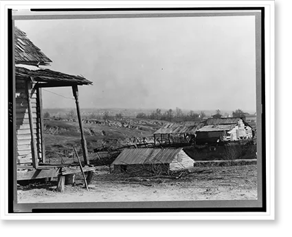 Historic Framed Print, New outskirts of town, showing Negro houses and soil erosion. Tupelo, Mississippi, 17-7/8