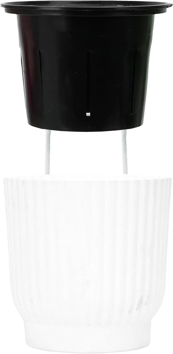 Fairy Self Watering Pots for Indoor Plants, 6 Pack Plastic Flower Pots, African Violet Pots with Wick Rope, 4.5inches, White