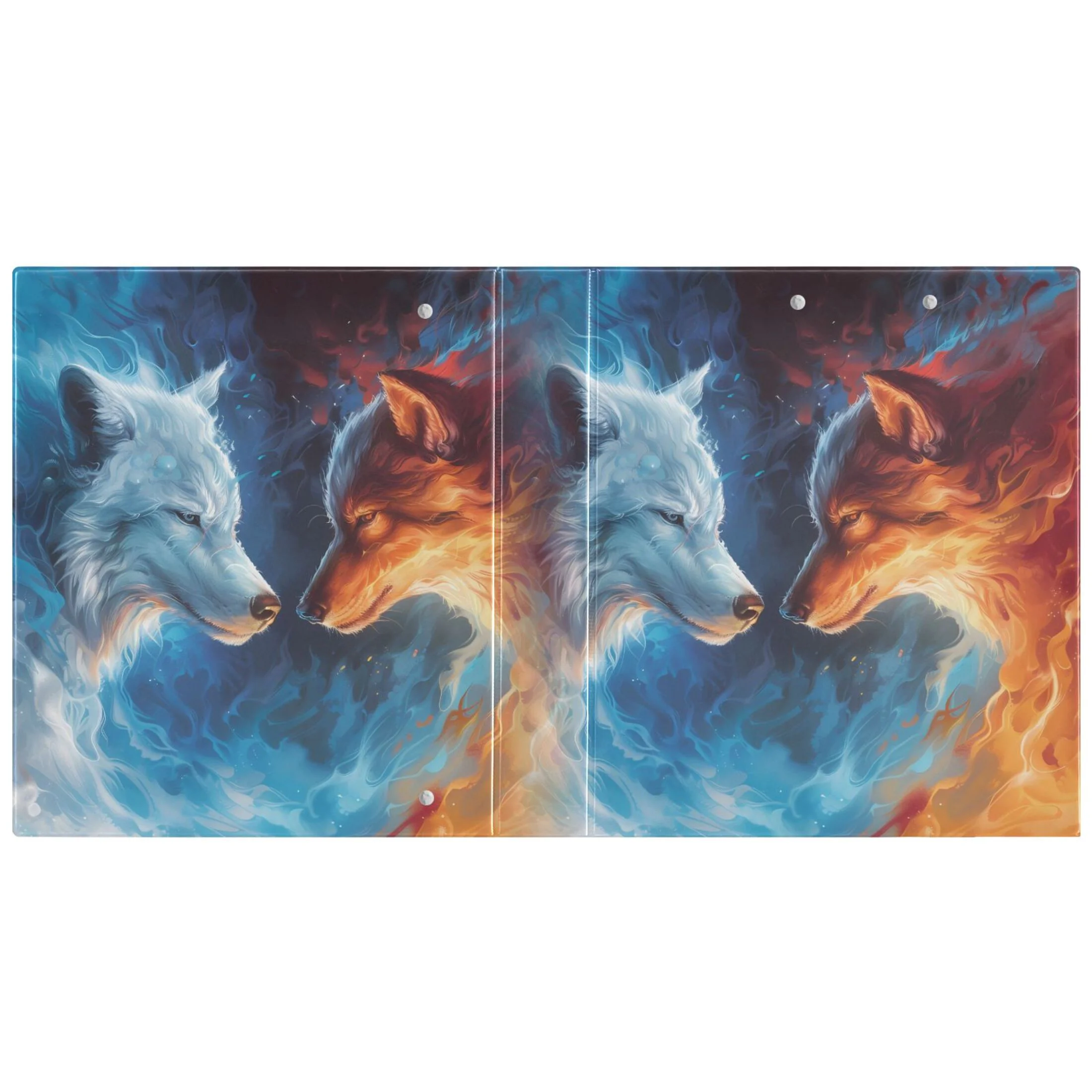 Ice and Fire Cool Wolves Hardcover 3 Ring Binder 1.5 inch Round Rings with Interior Pockets Binders Organizer Office School 1 Pack
