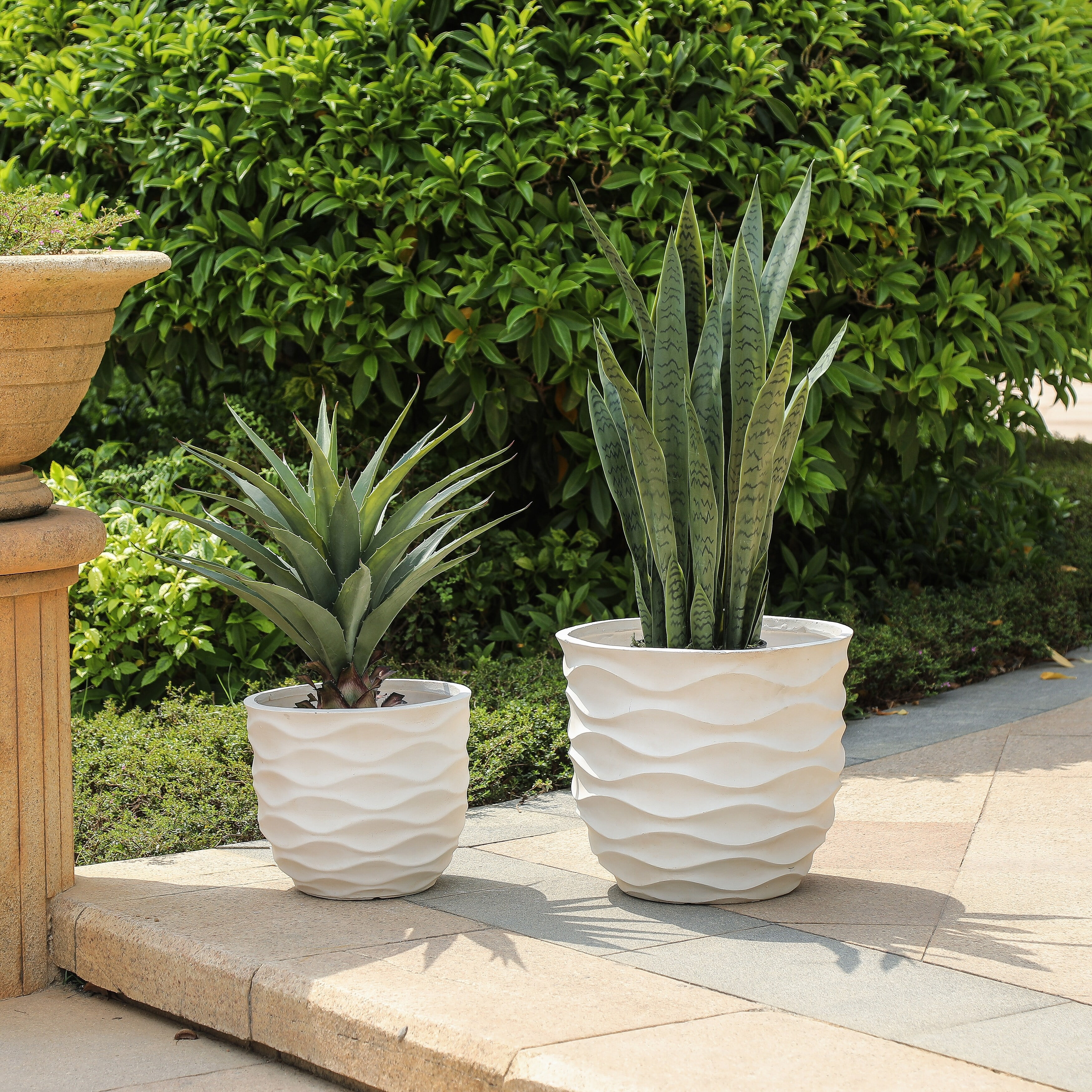 Havenside Home Kayu 2-piece Wavy Design White MgO Planters by