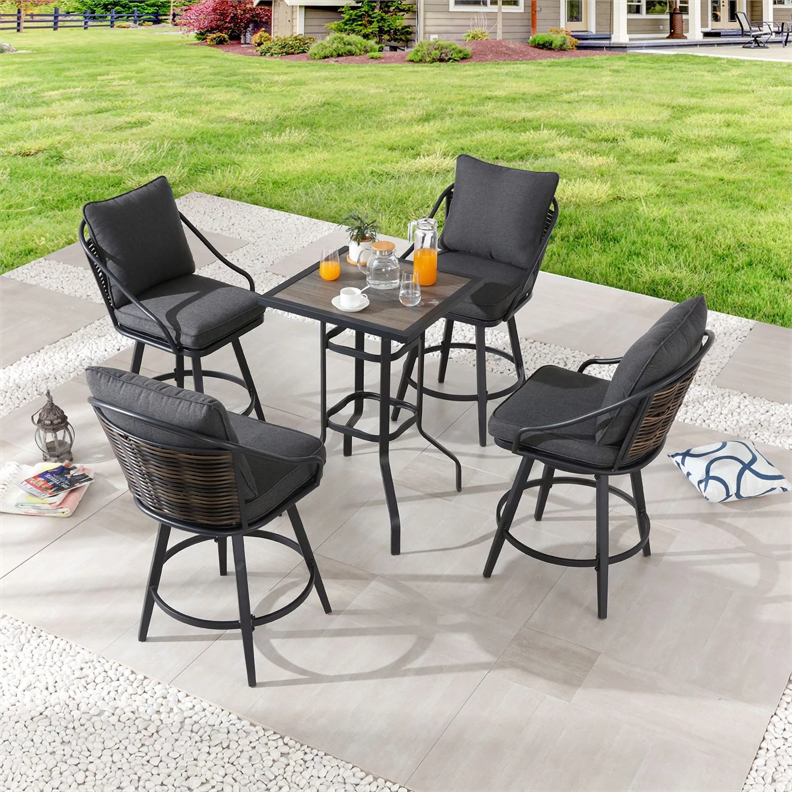 Patio Festival Metal 5-Piece Outdoor Dining Set in Brown/Black/Gray