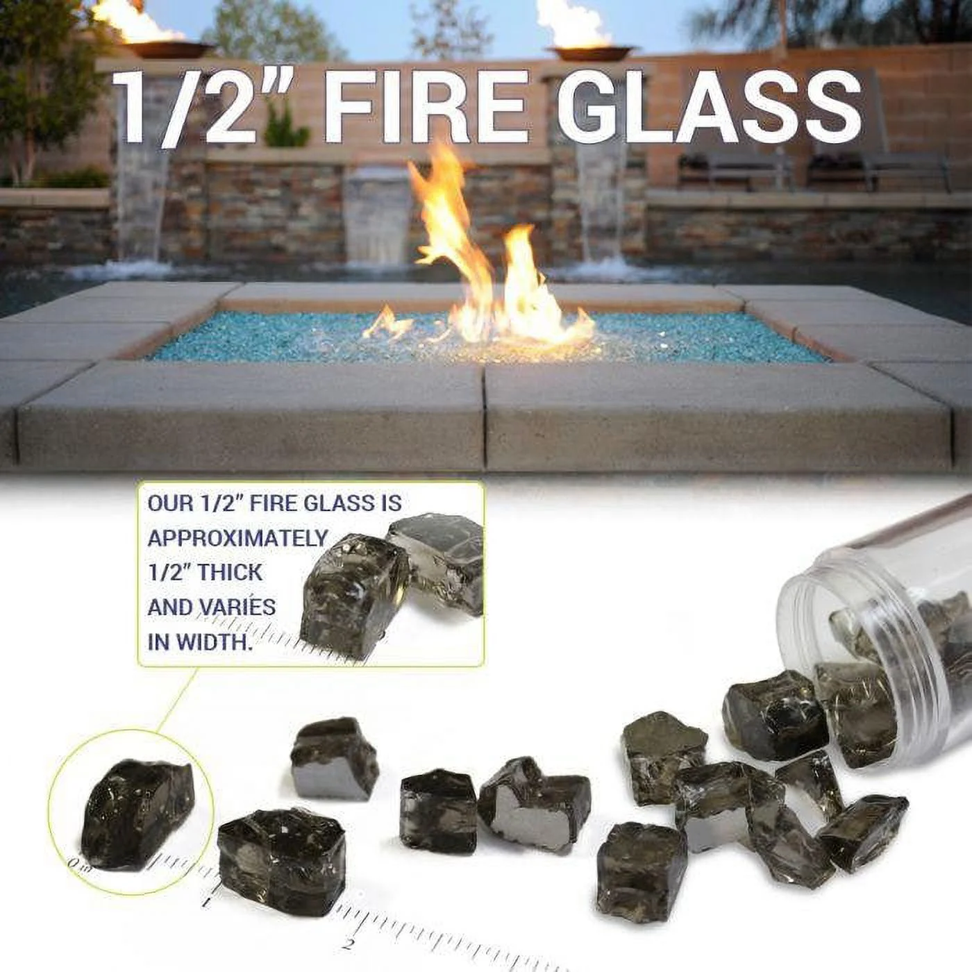 BBQGuys Signature 1/2-Inch Zion Reflective Fire Glass - 10 Pounds