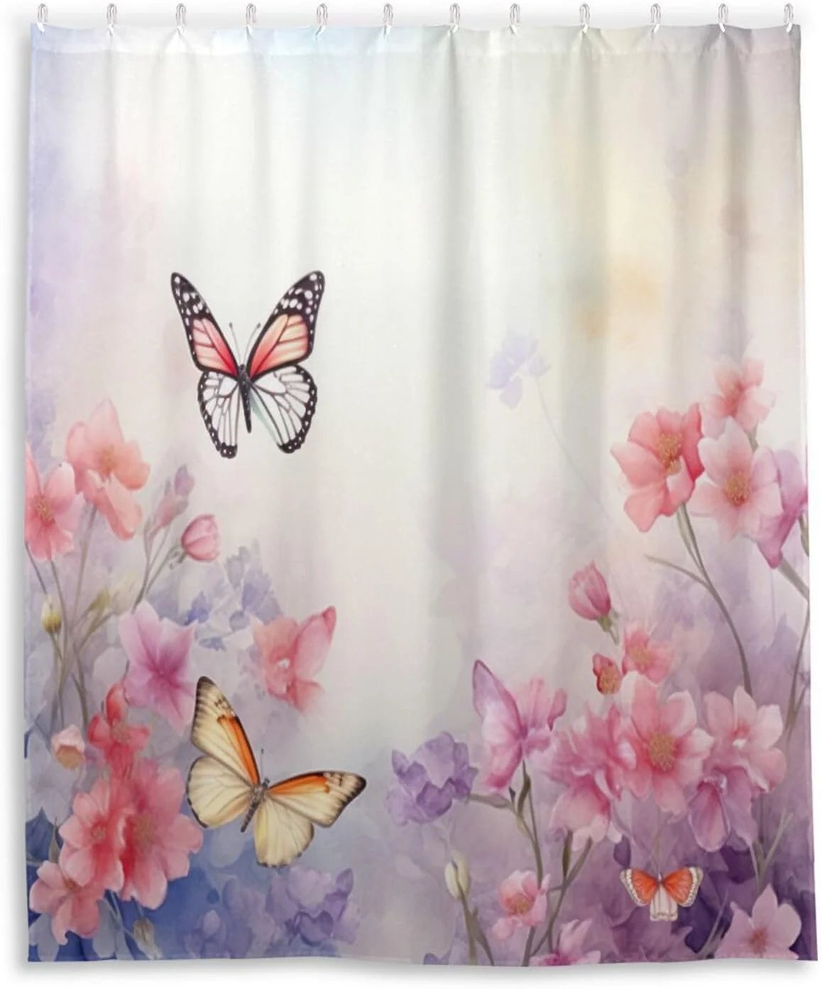 FREEAMG Pastel Butterflies Shower Curtains Waterproof Fabric Shower Curtain Bathroom Decoration with Hooks Washable Bathroom Shower Curtains 60x72 Inch