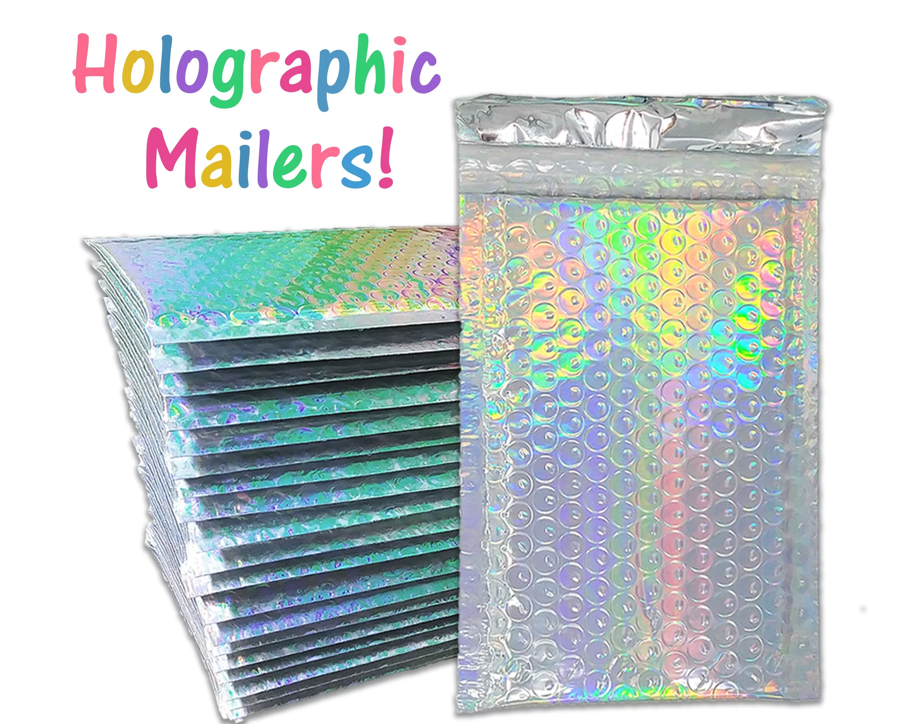 Holographic Metallic Bubble Mailers Padded Shipping Quality Sturdy Strong Mailing Envelopes, Weather Resistant