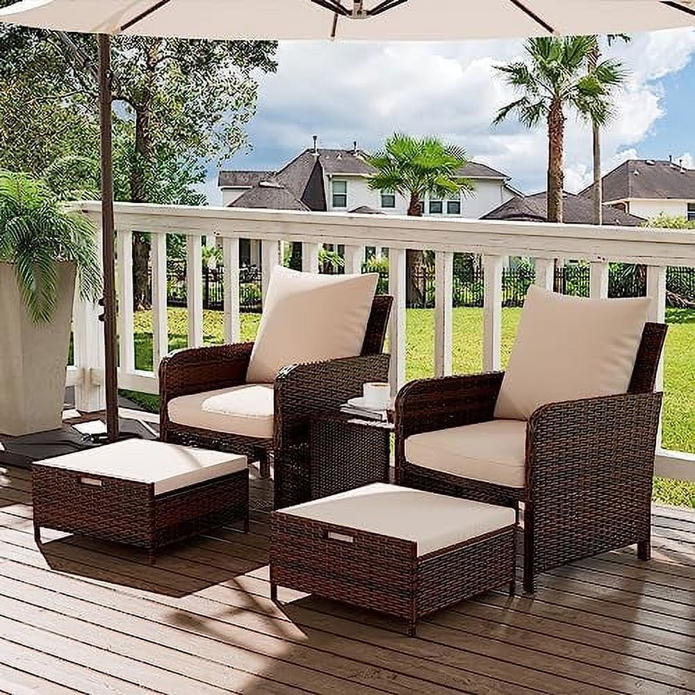 ASDRFYU 5 Piece Patio  Set  Outdoor Patio Conversation Rattan Chair with Ottomans w/ Coffee Table for Patio  Space Saving Design for Balcony Poolside Front Porch Deck  Navy