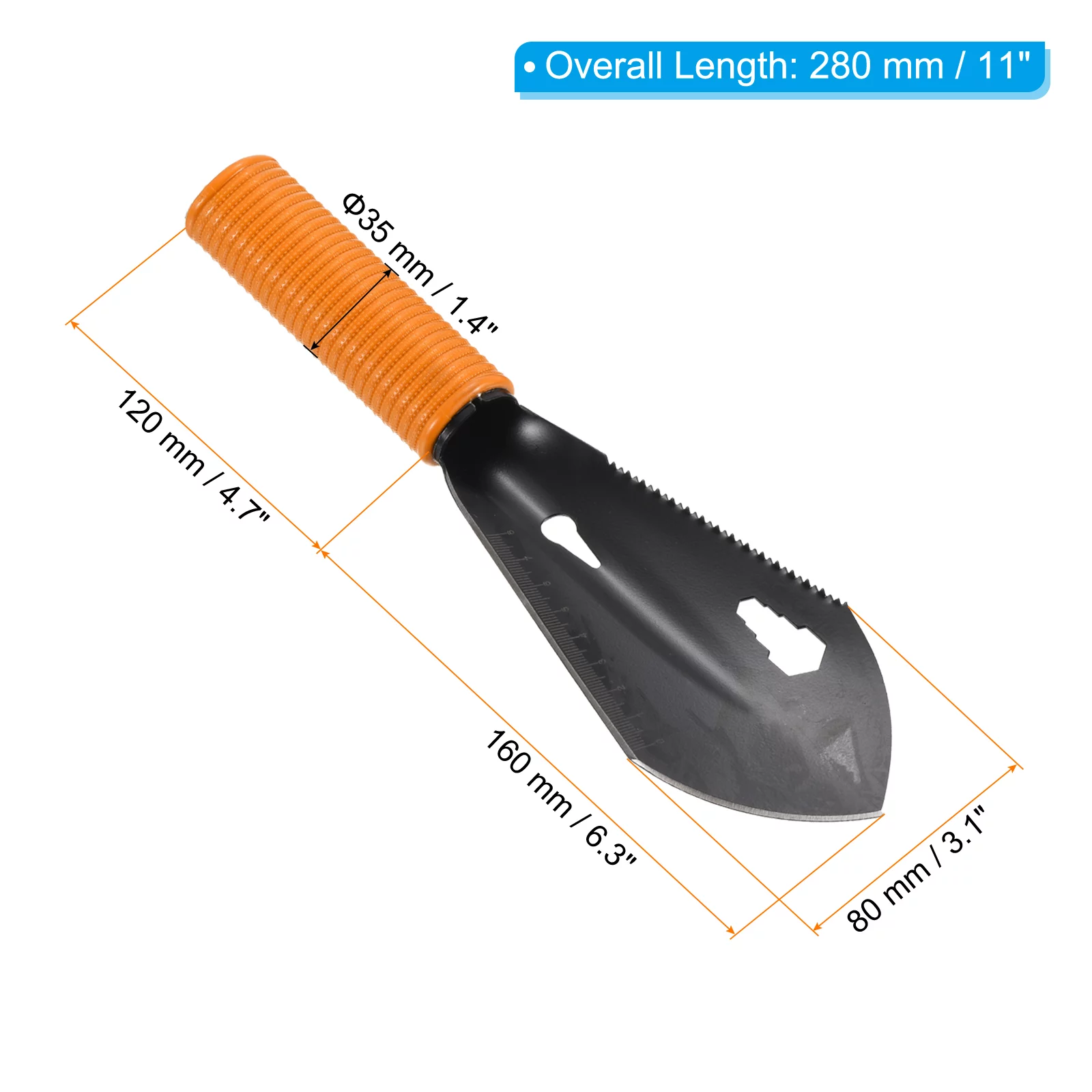 Uxcell Hiking Trowel Backpacking Trowel Camping Shovel MultiPurpose Tool with Carrying Bag Black Orange