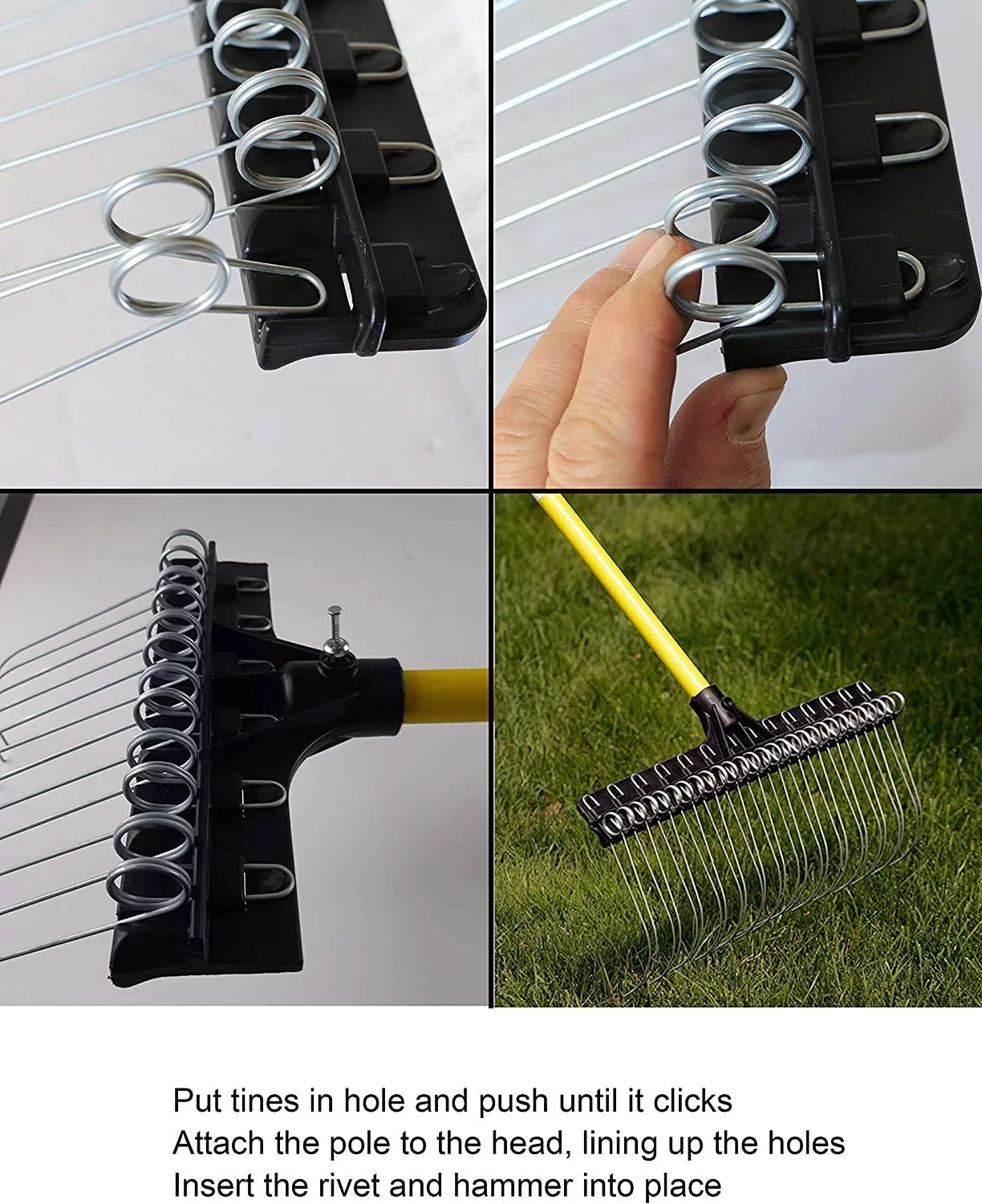 Rake 55-inch Lightweight Fiberglass Handle, 21-inch Head, Durable Steel Tines for Gardening, De-Thatching or Professional Landscaping