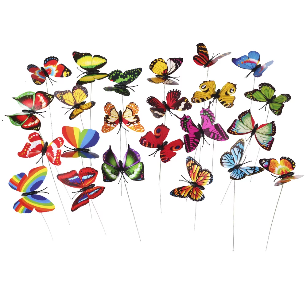 MINI-FACTORY 24 PCS Butterfly & Dragonfly Stakes Outdoor Yard Garden Flower Pot Decoration