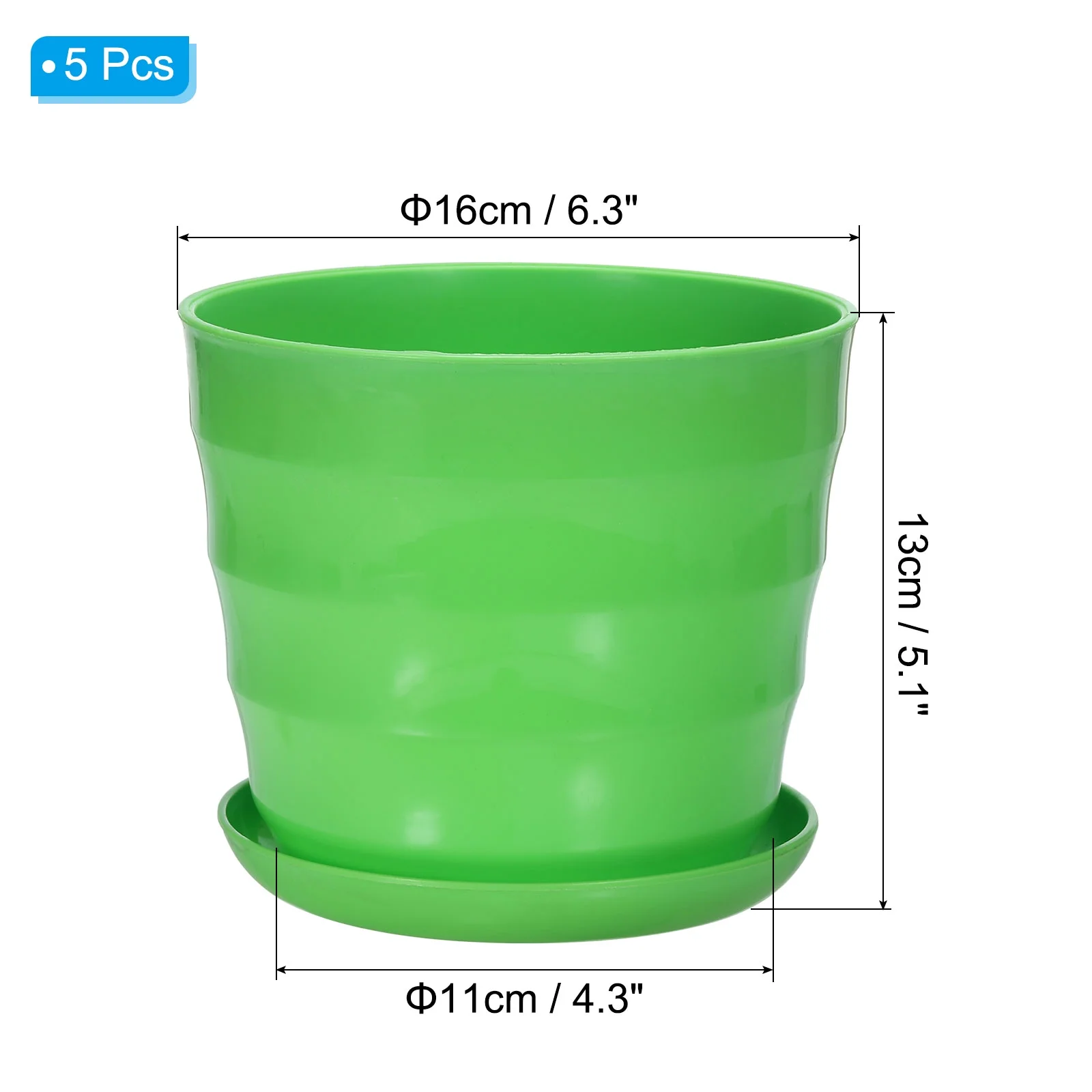 Uxcell 6 Inch Plastic Plant Pots Flower Planters with Drainage Holes and Tray, Green 5 Pack