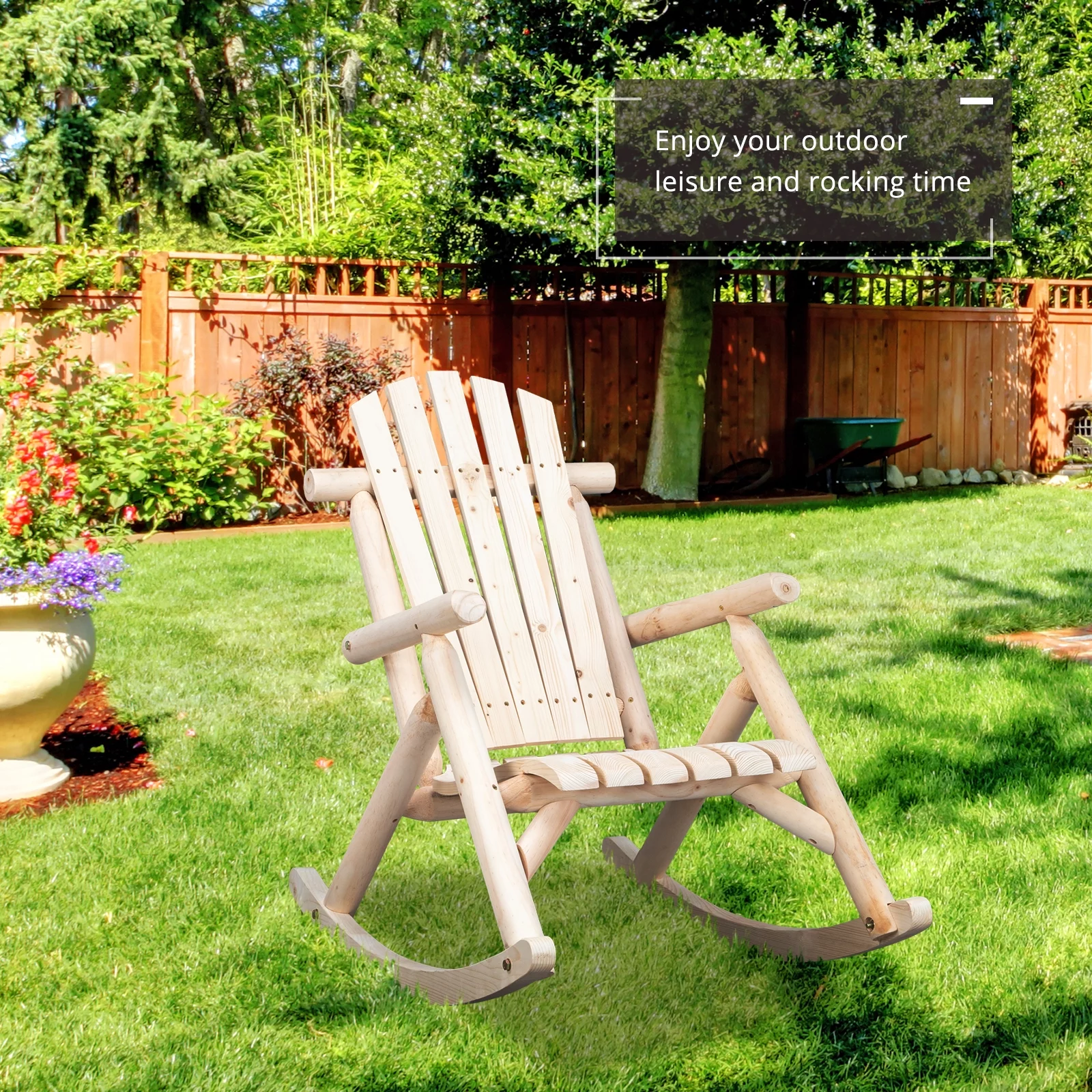 Fir Wood Rocking Chair - Outdoor Patio Furniture, Log Color, 65*95*96cm