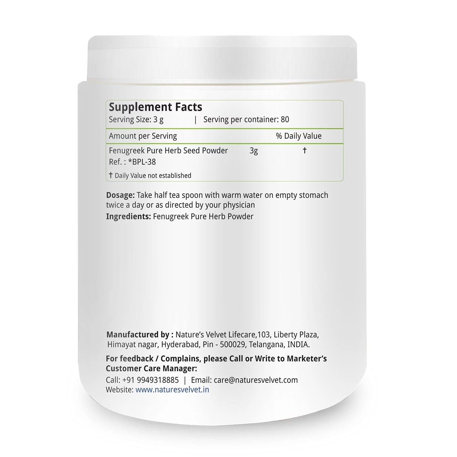 Natures Velvet Fenugreek Methi Powder 250g Pack of 1