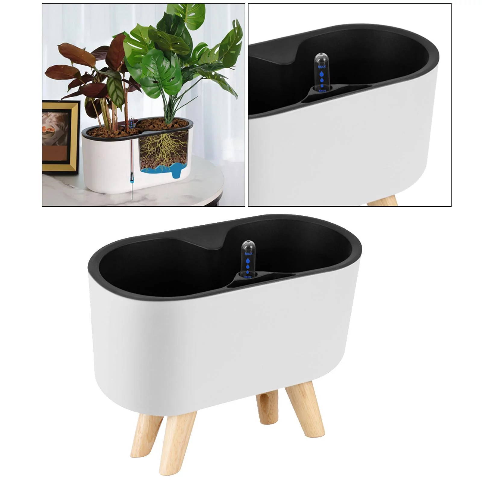 Self Watering Pler Small er Pl Pot with 2 Dual Hole, Indoor Table Pler with Pl Substrate for Aloe, , Orchid and Succulent Pls White with Legs