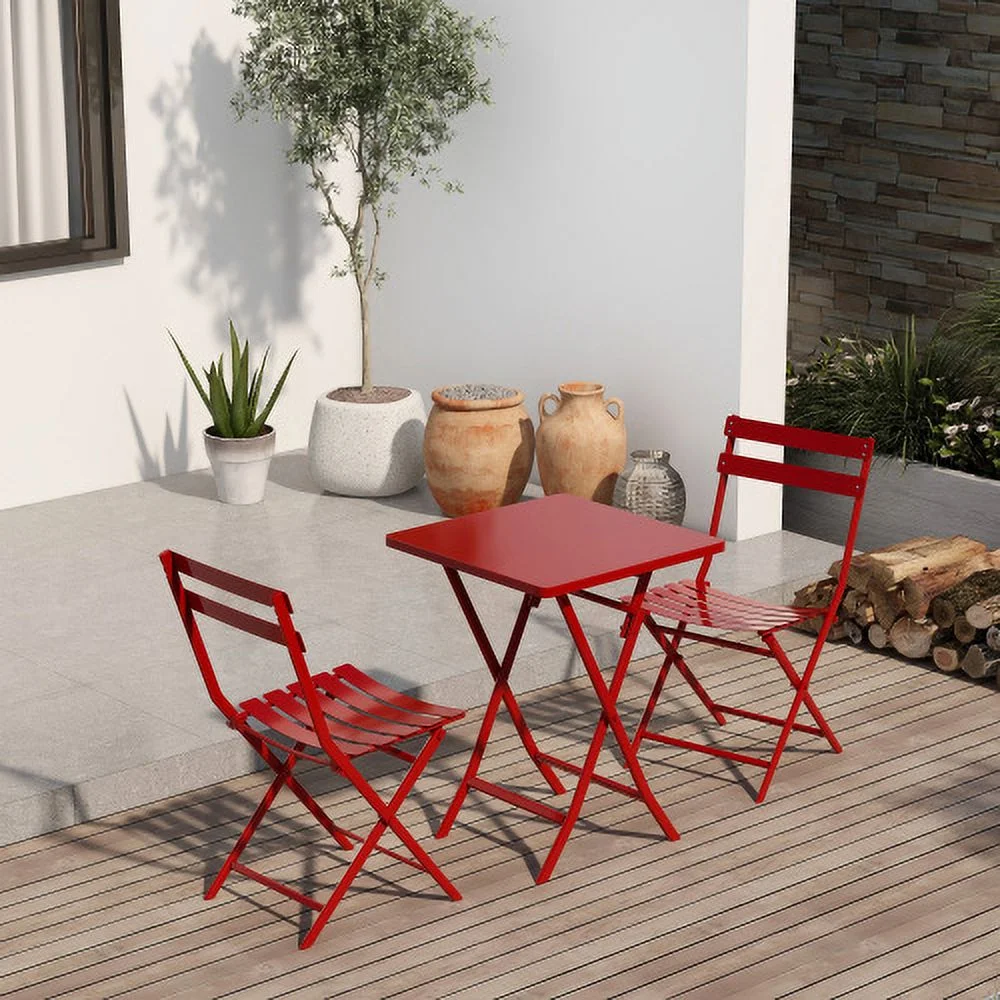 LEIYEHOOM 3 Piece Patio  of Foldable Square Table and Chairs  Red