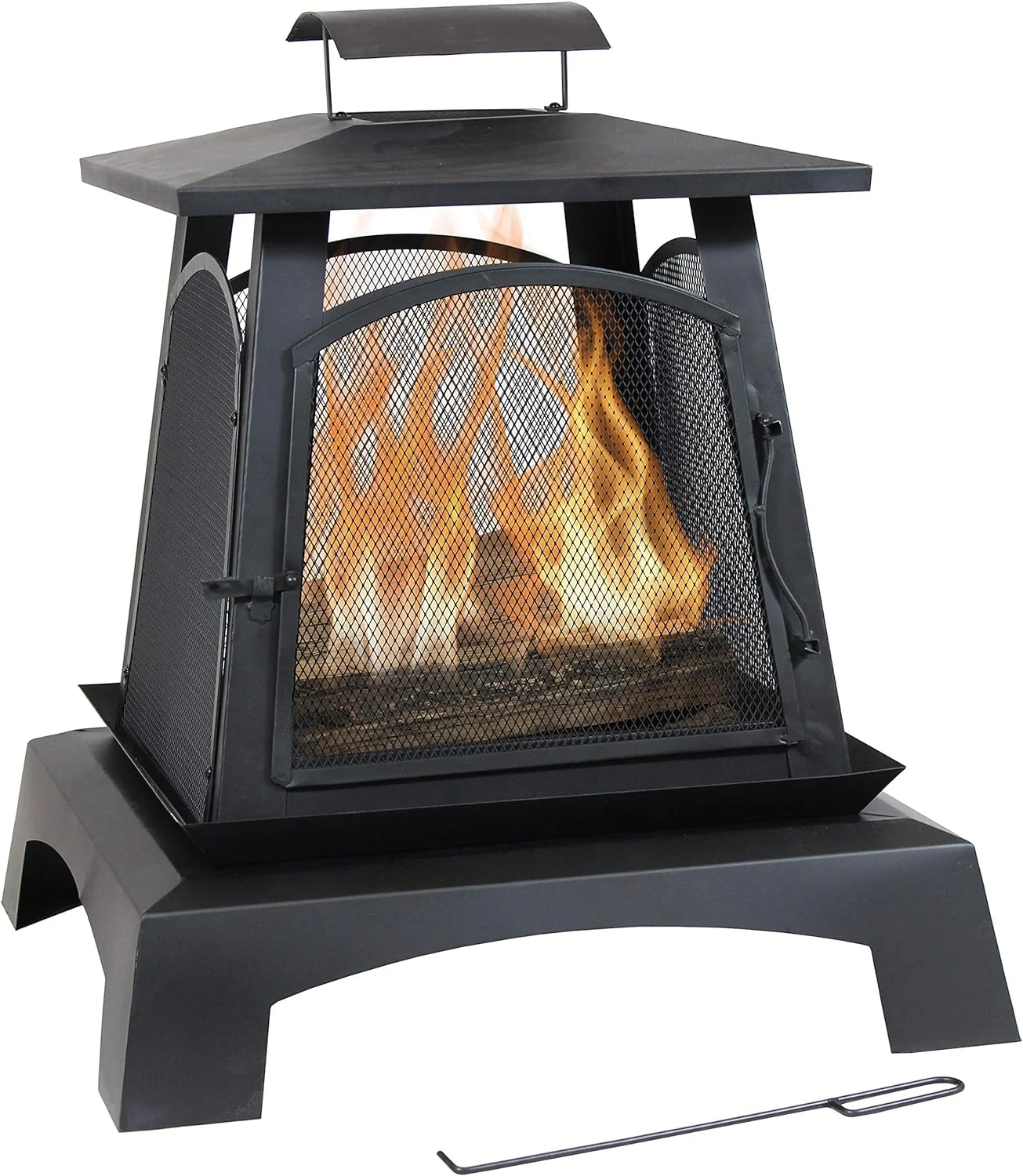 Pagoda-Style Steel Wood-Burning With Log Grate And - Black High-Temperature Paint Finish