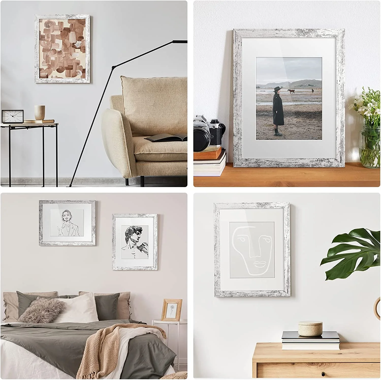 HOUSE DAY 12x16 Picture Frames Set of 6 - Distressed White Farmhouse Rustic Photo Frames, Large Wall Frame Set