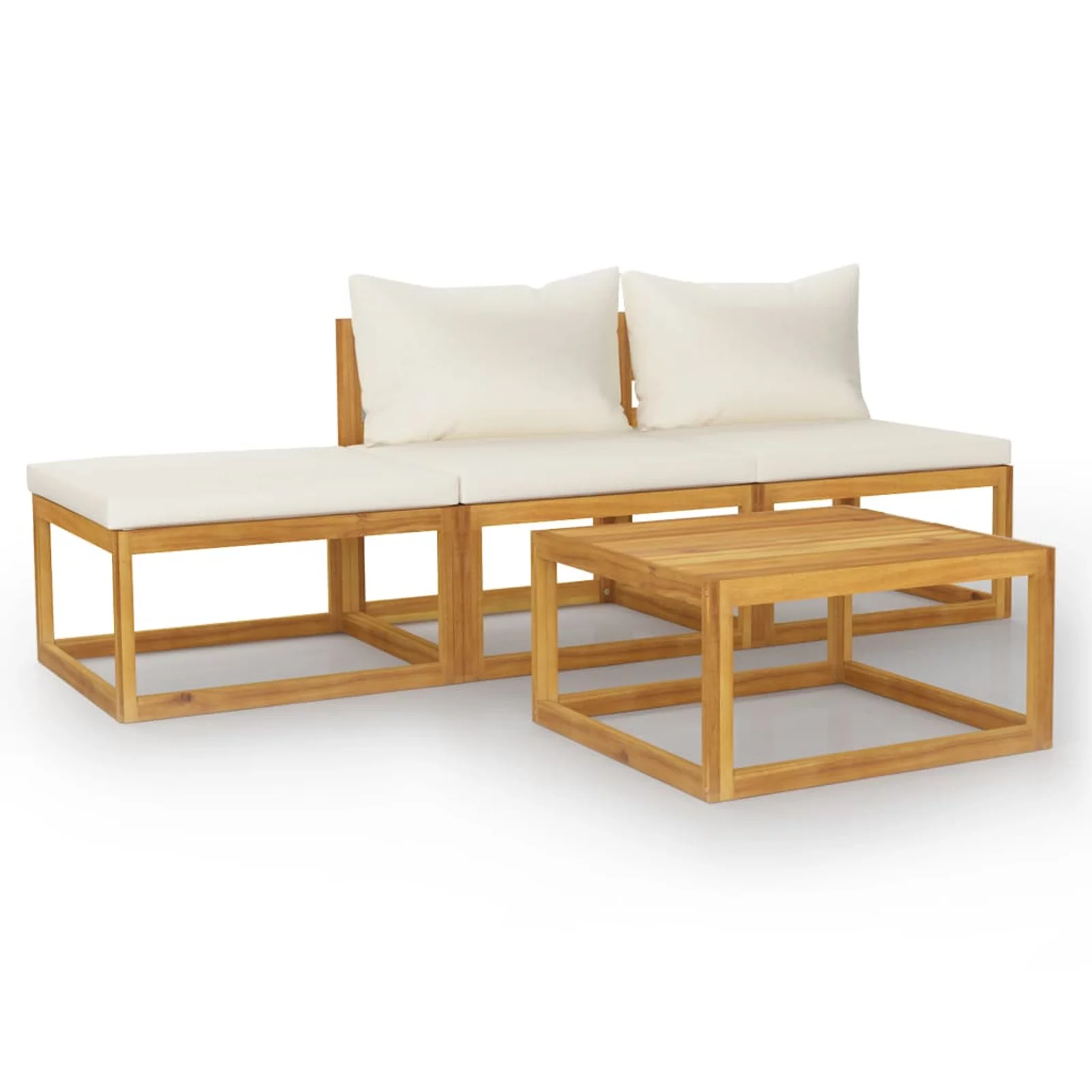 Andoer 4 Piece Garden Set with Cushion Cream Solid Acacia Wood