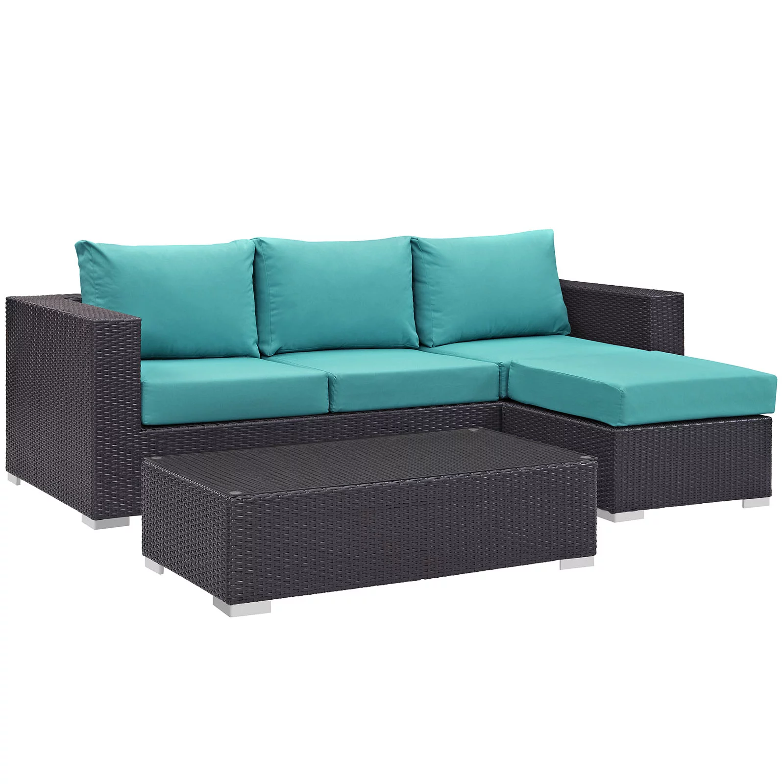 Modern Contemporary Urban Design Outdoor Patio Balcony Three PCS Sofa Set, Blue, Rattan