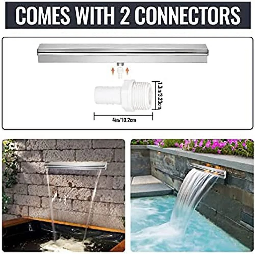 Stainless Steel Pool Fountain Pool Fountain Silver Pool Fountains for In Ground Pools Garden Outdoor Waterfalls Sheer Descent Pond Water Feature,17.7 in