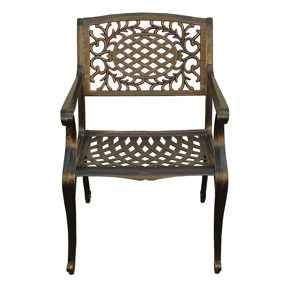 Oakland Living Ornate Traditional Outdoor Mesh Lattice Aluminum Bronze Dining Chair