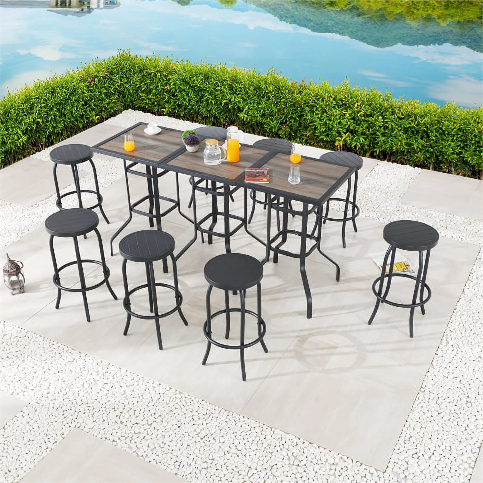 Patio Festival Metal 11-Piece Outdoor Bar Height Dining Set in Black