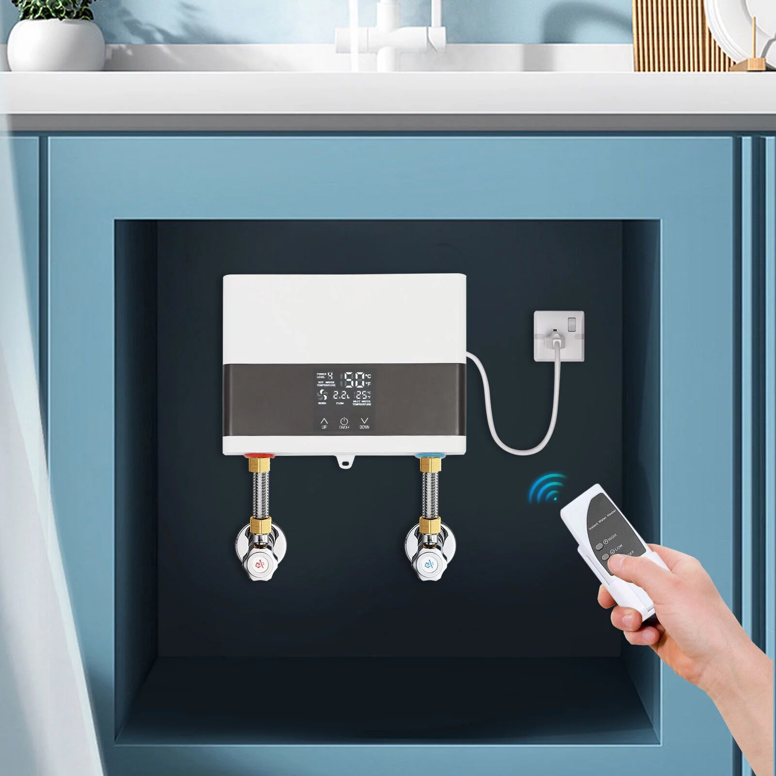 Electric Tankless Water Heater 110V Constant Temperature Instant Hot Water Heater 4000W Silver/White