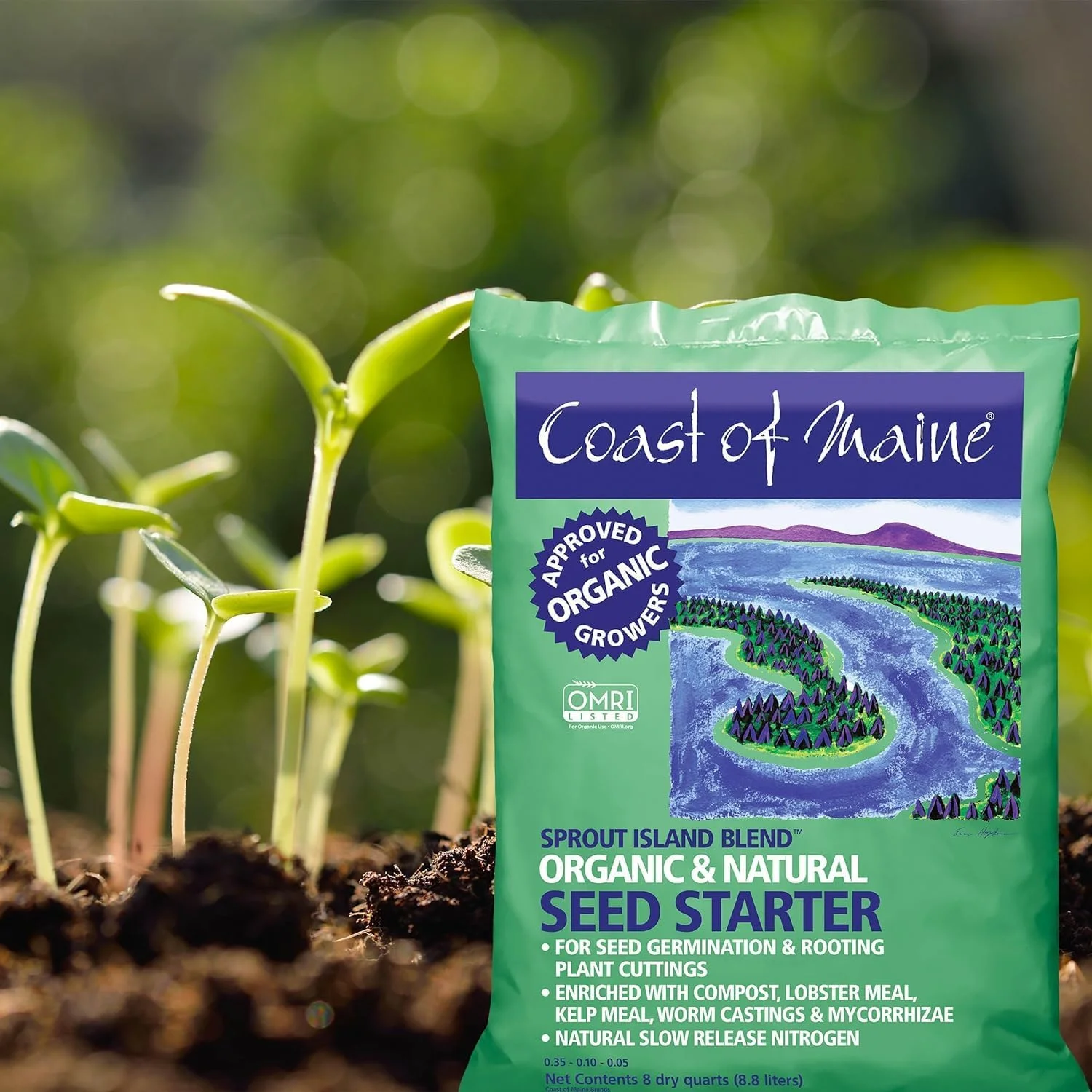 Coast of Maine Sprout Island Blend Organic & Natural Seed Starter for Seed Germination and Rooting Plant Cuttings, 8 Quarts (Pack of 6)