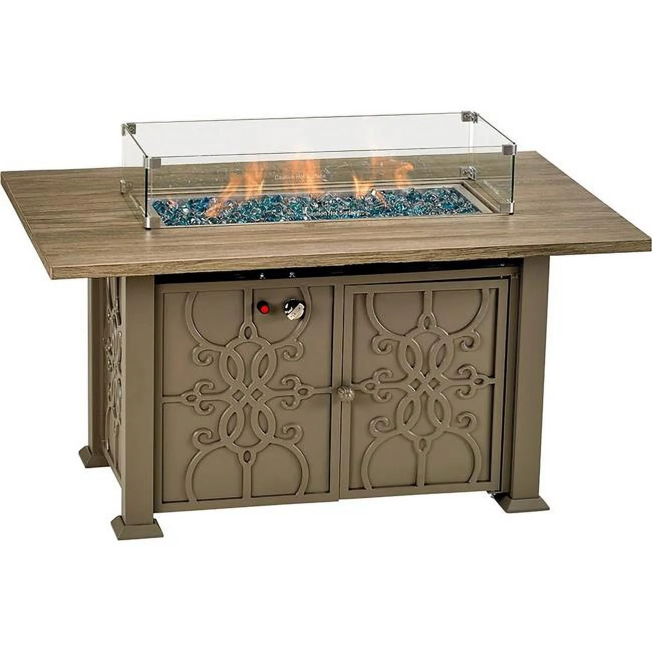 Patio Resorts  53 x 35 in. Rome Platinum Aged Driftwood Aluminum Fire Table with Burner
