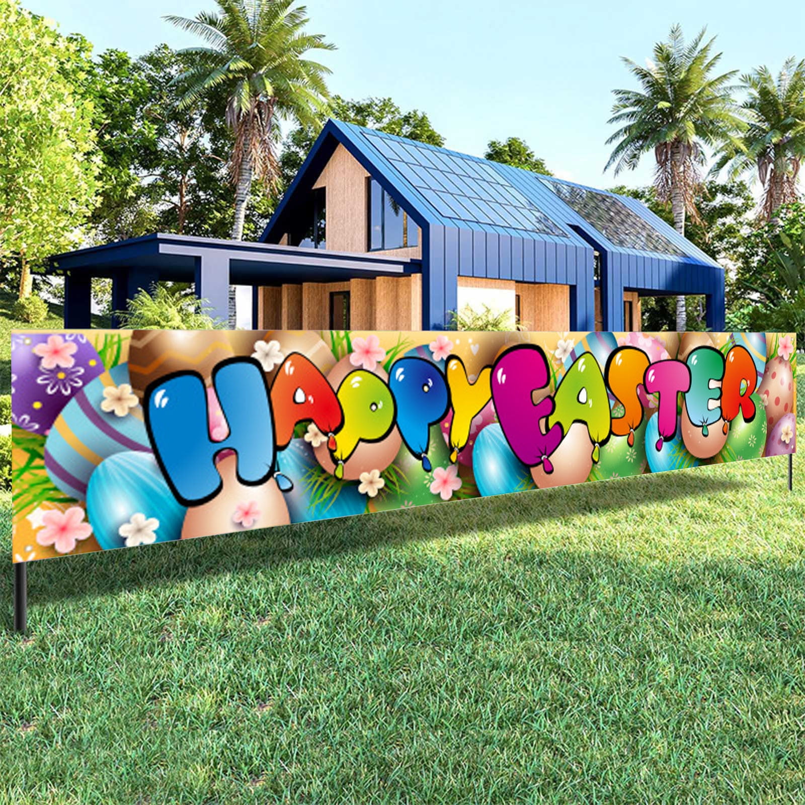 iju7gthy Flags for Outside 3X10 with Pole 4th of July Party Easter Banner Hanging Flags Spring Outdoor Patio Bunny Egg Patterns Festiveration Supplies