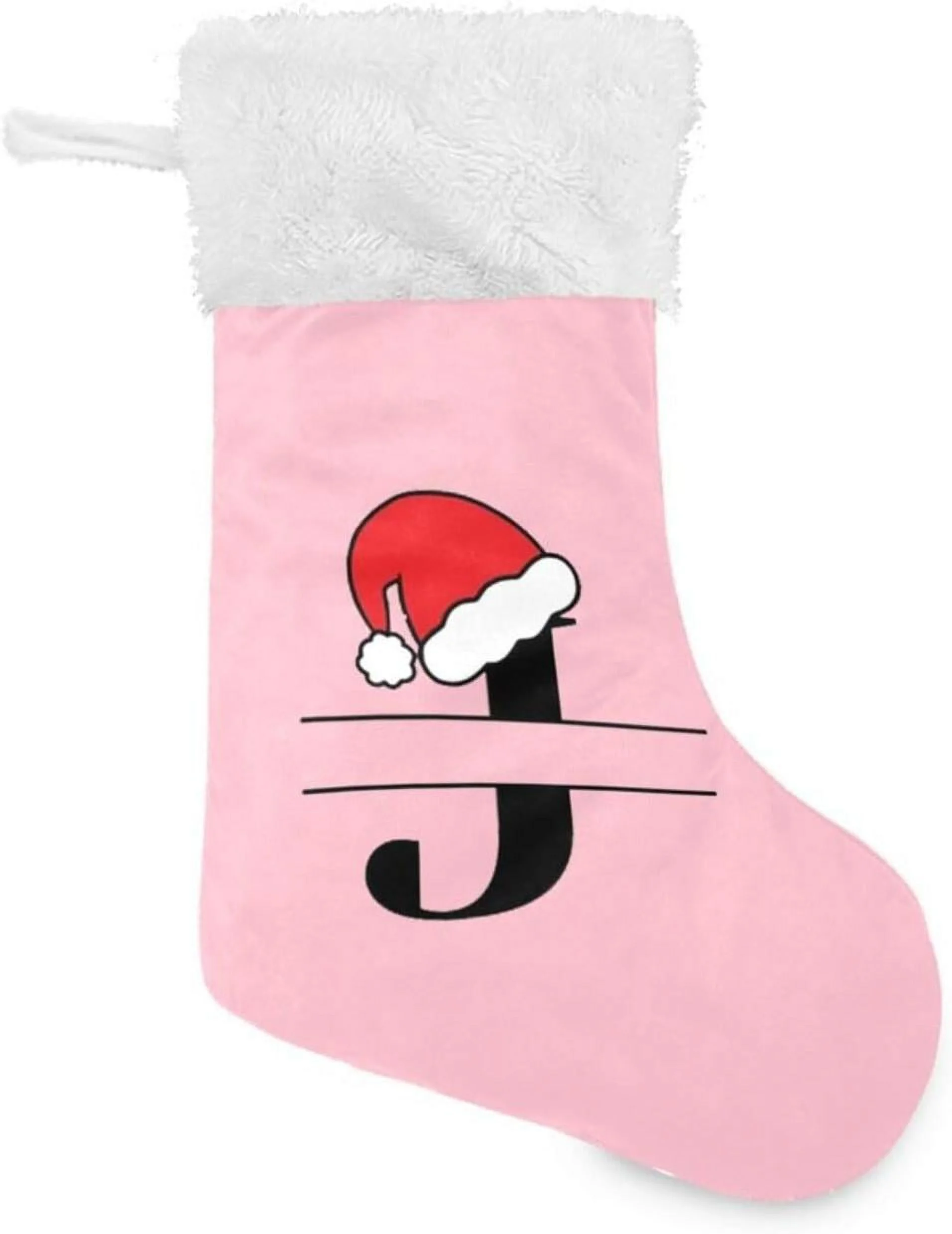 Dreamtimes Personalized Christmas Stockings 17.7 inch Customized Christmas Monograms J Pink Xmas Stockings Socks Fireplace Hanging Stockings for Family Christmas Decoration