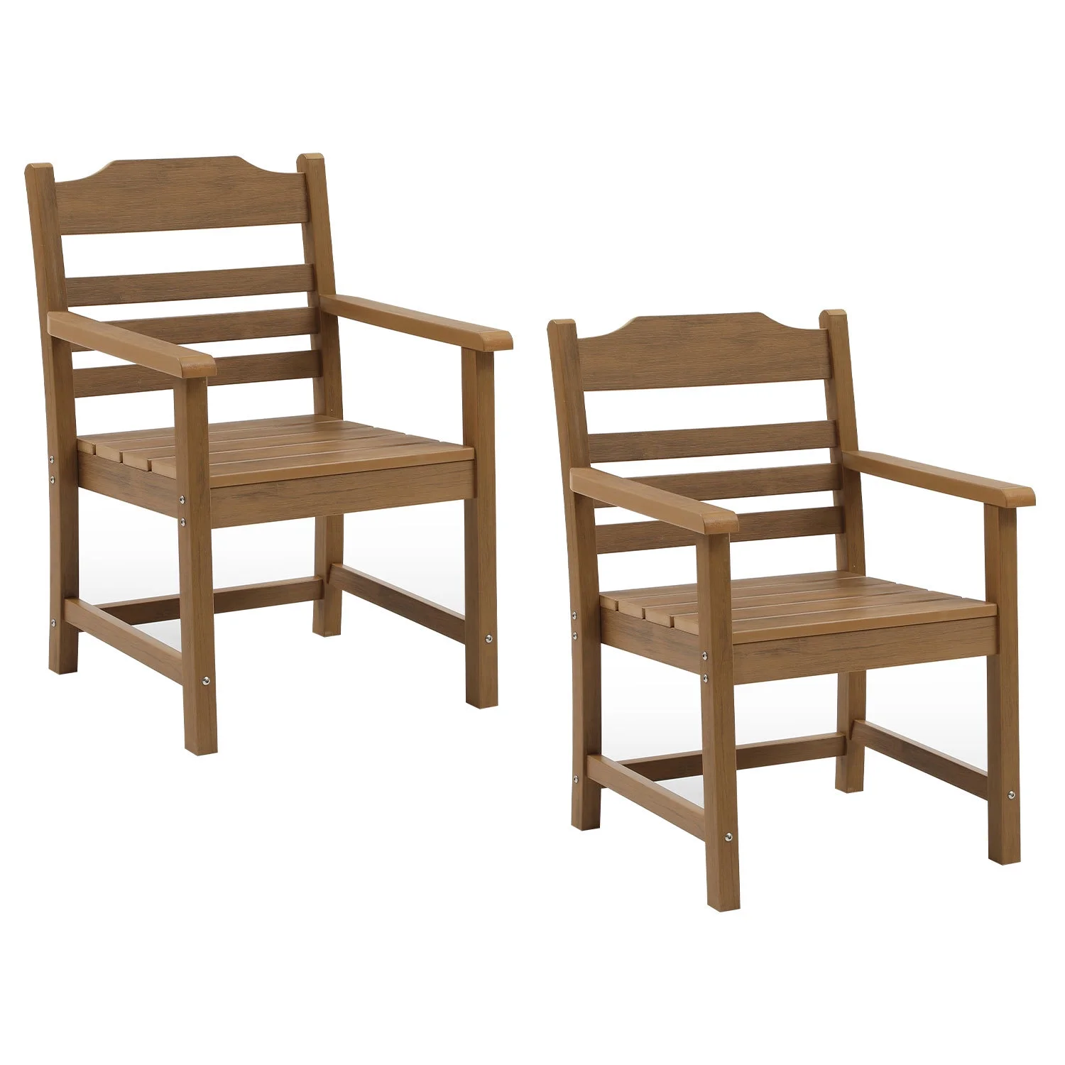 Elegant and Stunning Set of 2 Armrest Patio Dining Chairs Featuring Durable Imitation Wood Grain Texture  Made from High-Quality HIPS Material - Ideal Outdoor Seating for Deck  Poolside