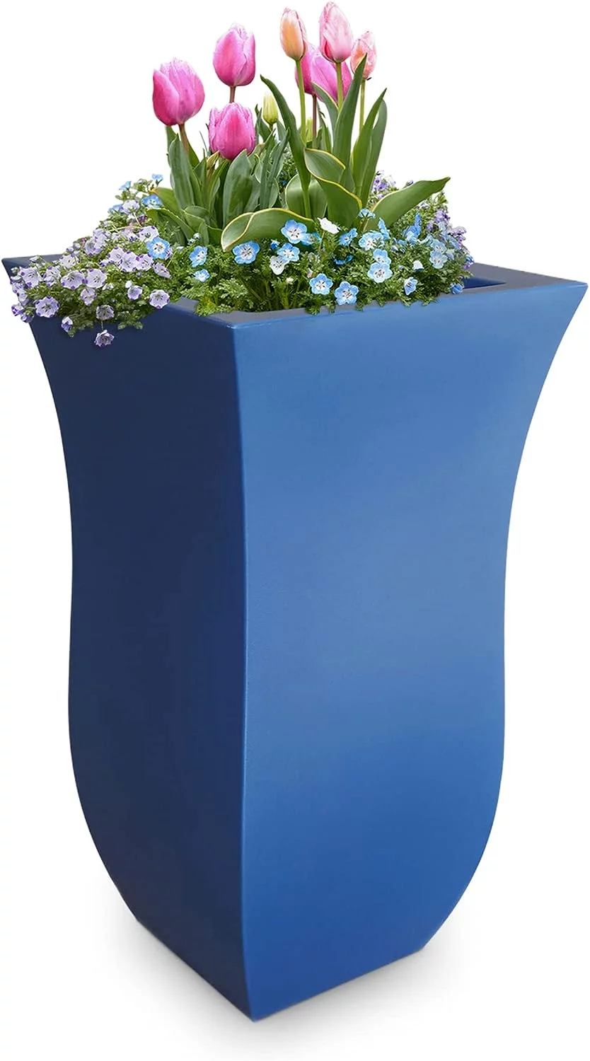 Valencia 30In Tall Planter - Neptune Blue - 16In X 16In X 30In - With Removable Plug, Polyethylene (5874-NB)