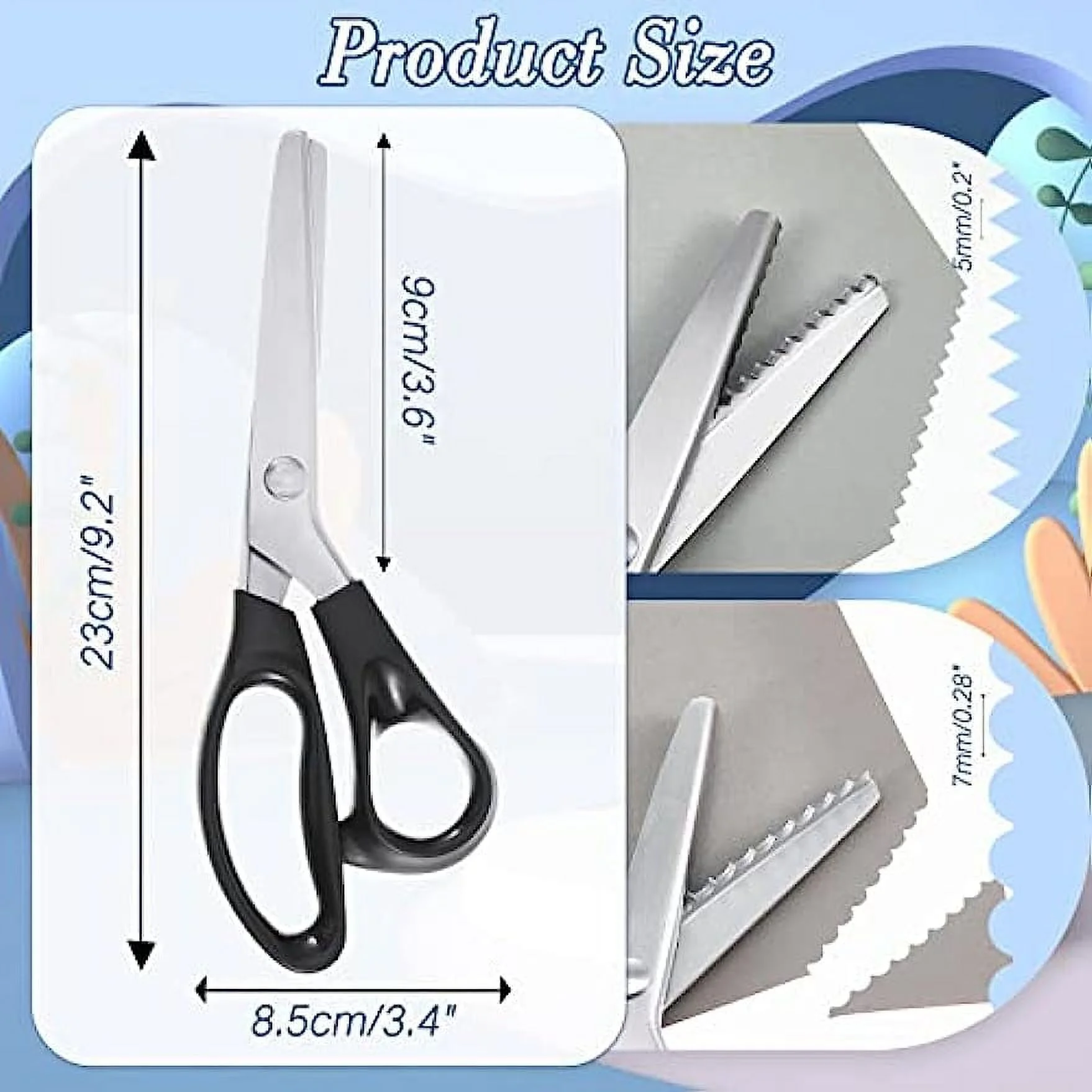 2 Pcs Pinking Shears 7 mm Scalloped Scissors 5 mm Zig Zag Scissors 9.2