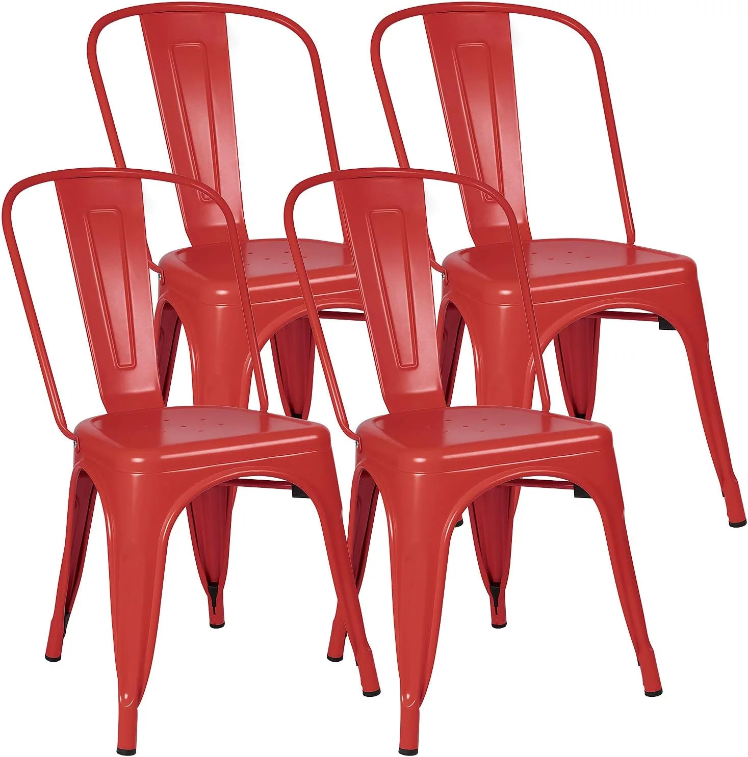 Metal Dining Chairs Indoor Outdoor Use Stackable Tolix Industrial Metal Chairs Set Of 4 For Kitchen, Dining Room, Bistro And Cafe (Red)