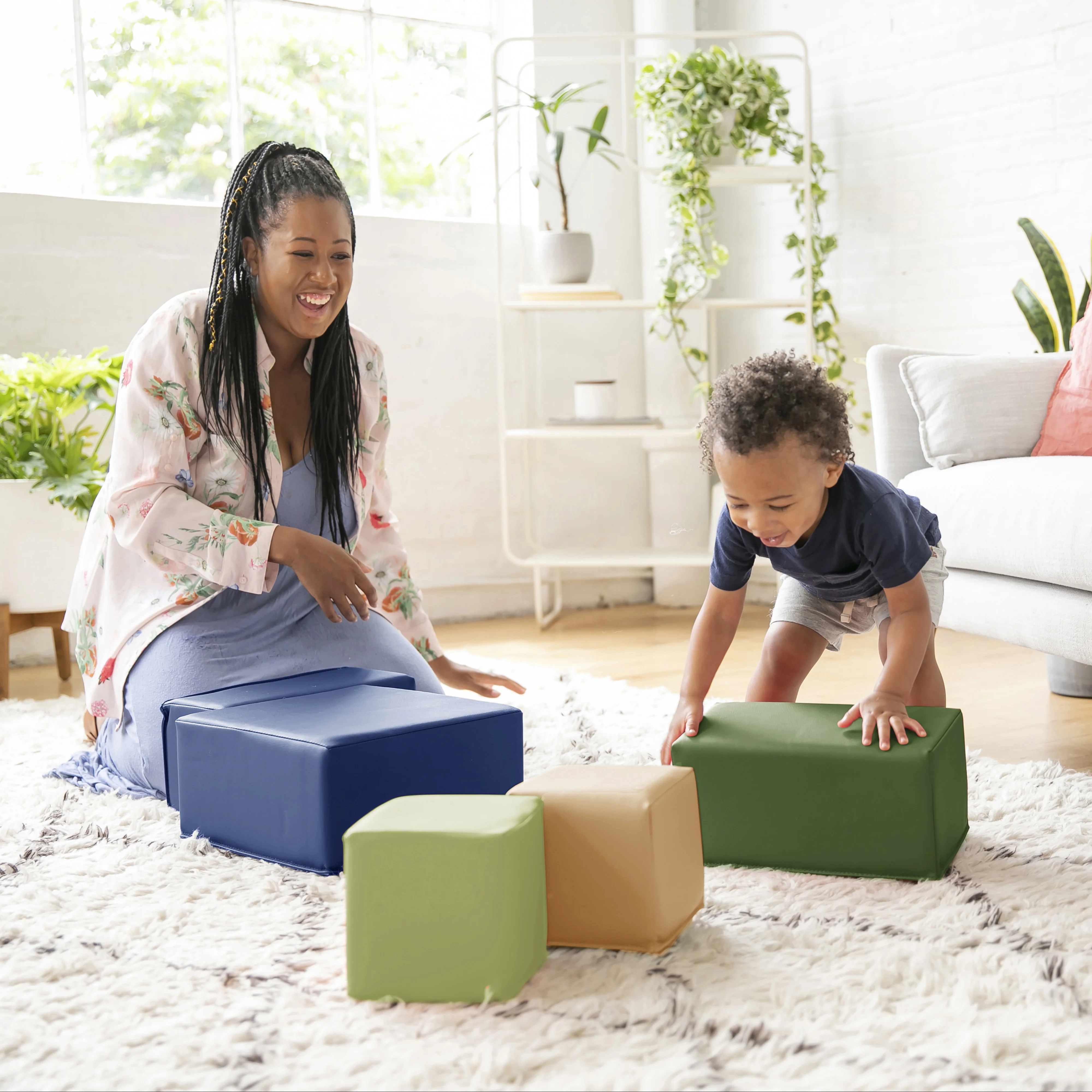 ECR4Kids SoftZone Big Foam Building Blocks, Earthtone, 7-Piece