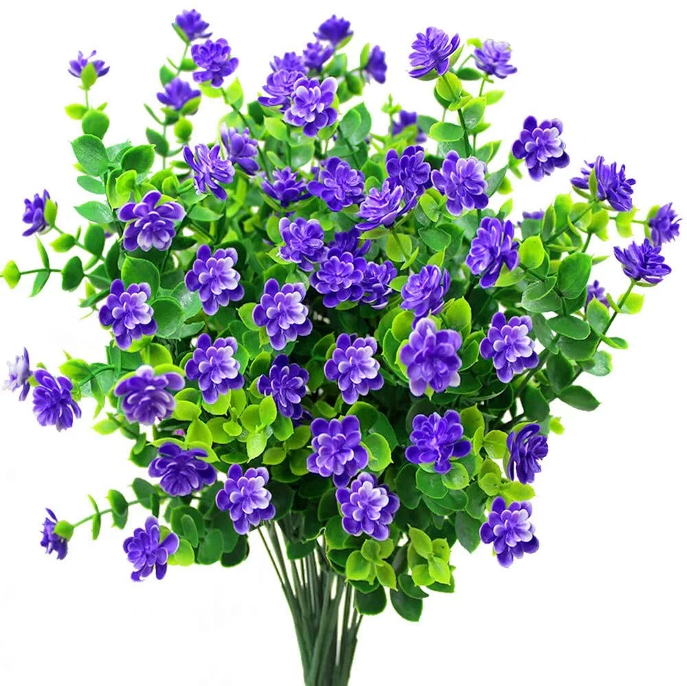 Sinhoon 6Pcs Artificial Flowers Fake Outdoor UV Resistant Plants Faux Plastic Outside Hanging Planter Home Garden Decor Flower