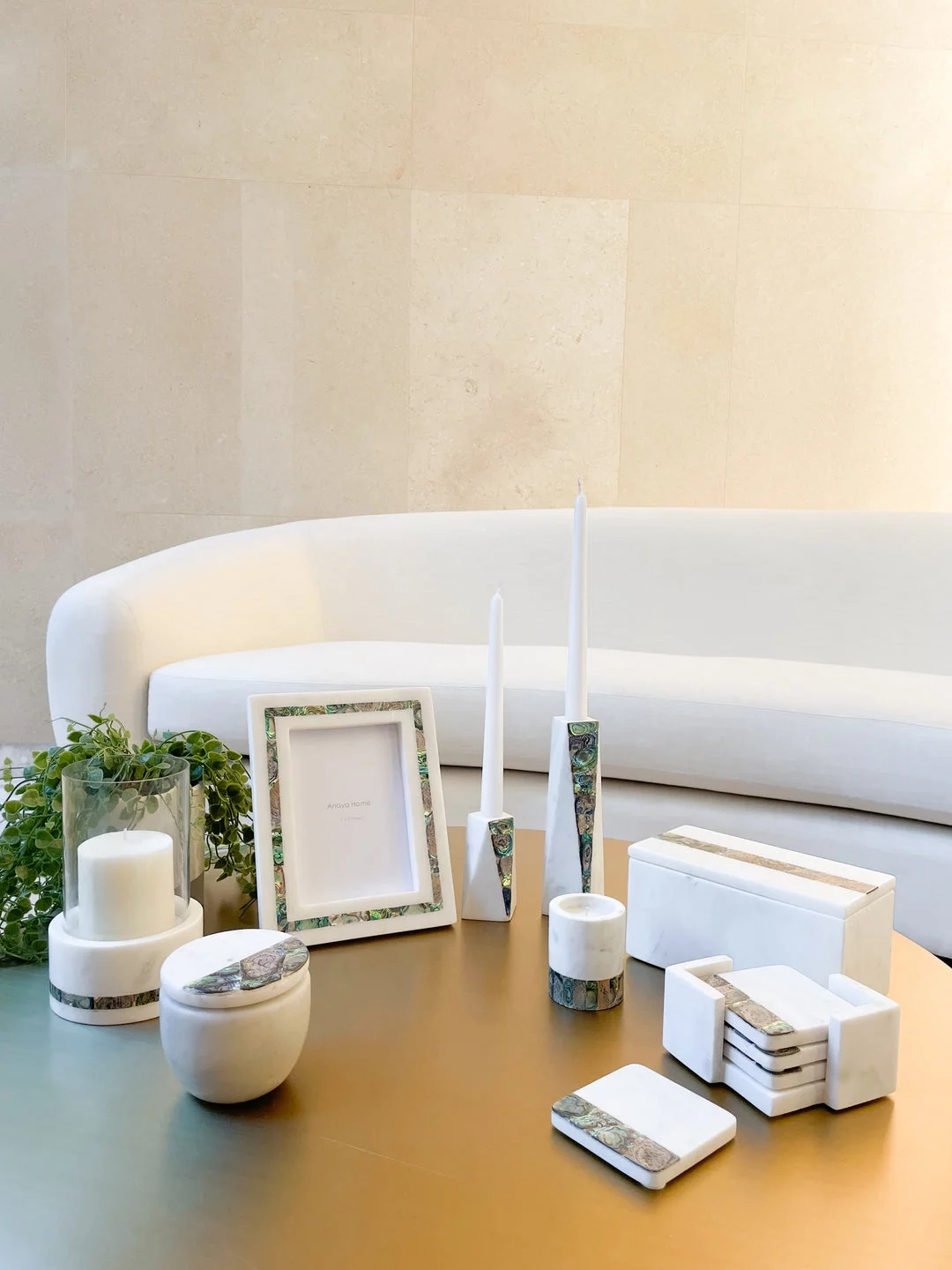 Rainbow Mother of Pearl Eucalyptus Marble Candle