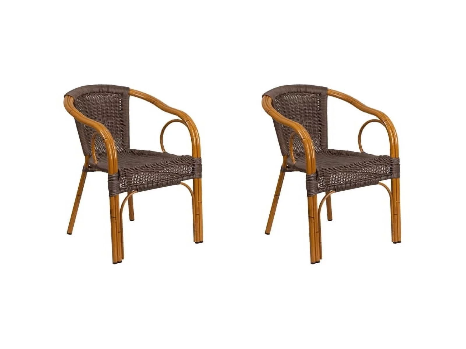 (2 PACK) Bistro Style Dark Brown Outdoor Dining Arm Chair With Bamboo Aluminum Frame