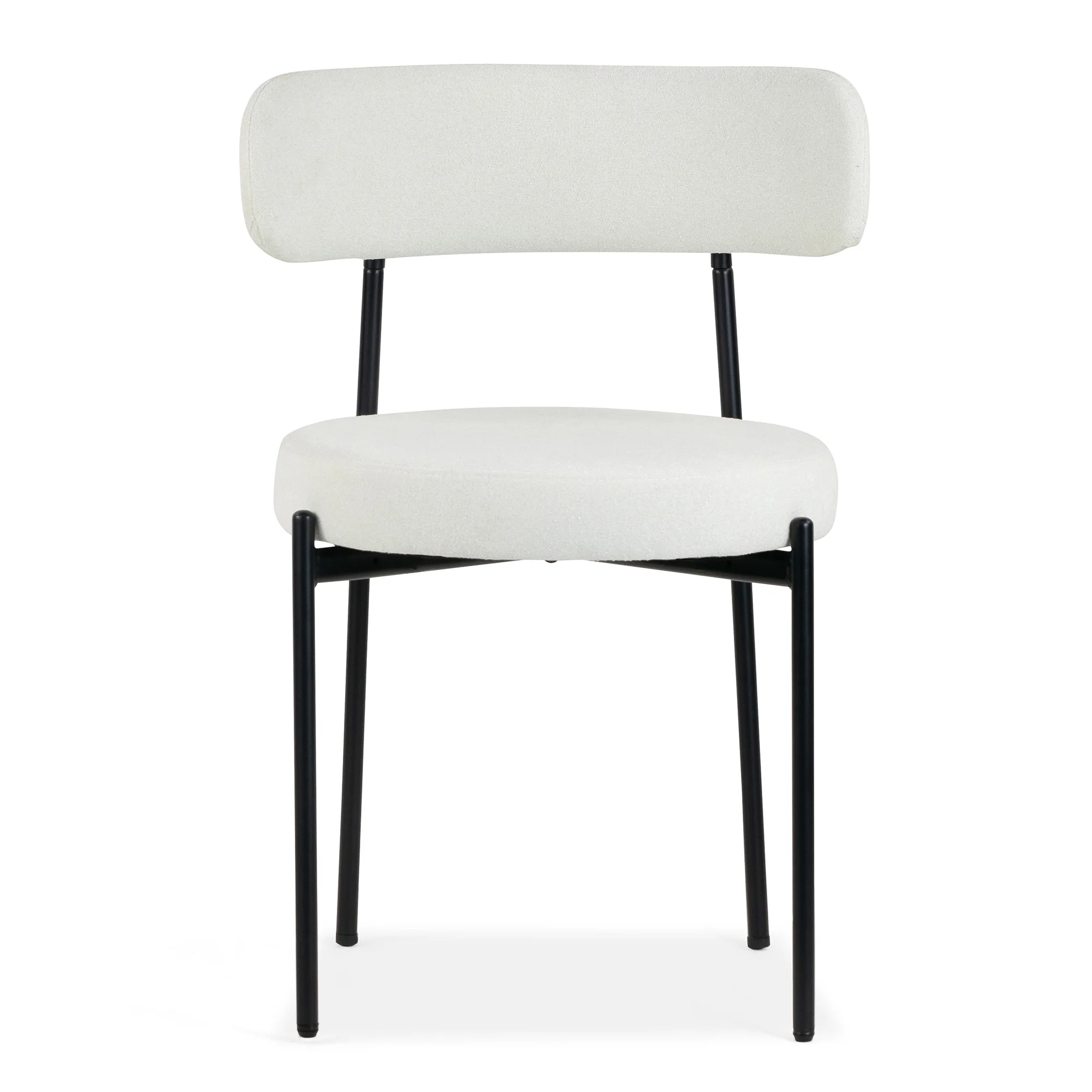 Set of 2 Avrom White Boucle Fabric Dining Chair with Black Metal Iron Legs