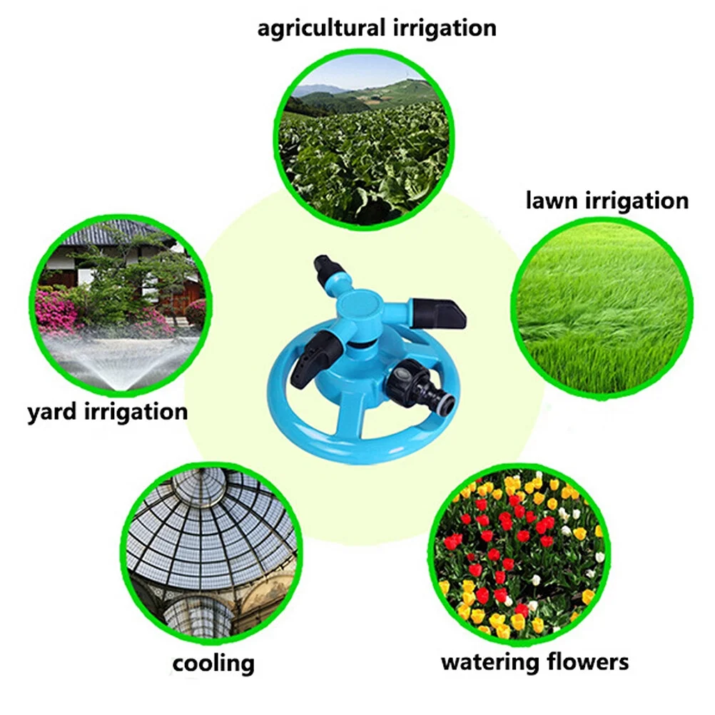 Gongxipen 1PC Garden Sprinkler Automatic Watering Grass Lawn 360 Degree 3 Nozzle Circle Rotating Irrigation Sprayer (Sky-blue)